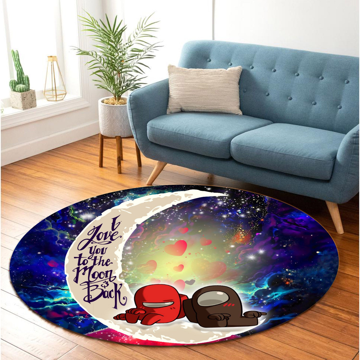 Among Us Couple Love You To The Moon Galaxy Round Carpet Rug Bedroom Livingroom Home Decor Nearkii