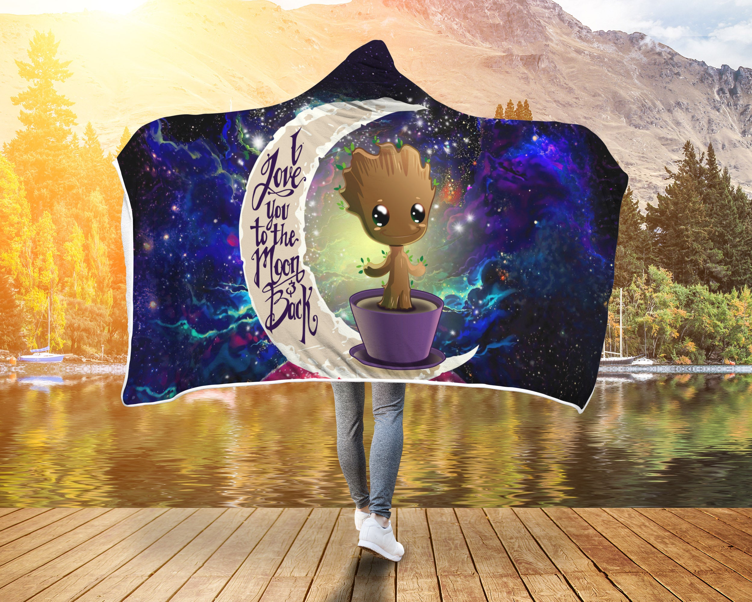 Baby Groot Love You To The Moon Galaxy Economy Hooded Blanket Nearkii