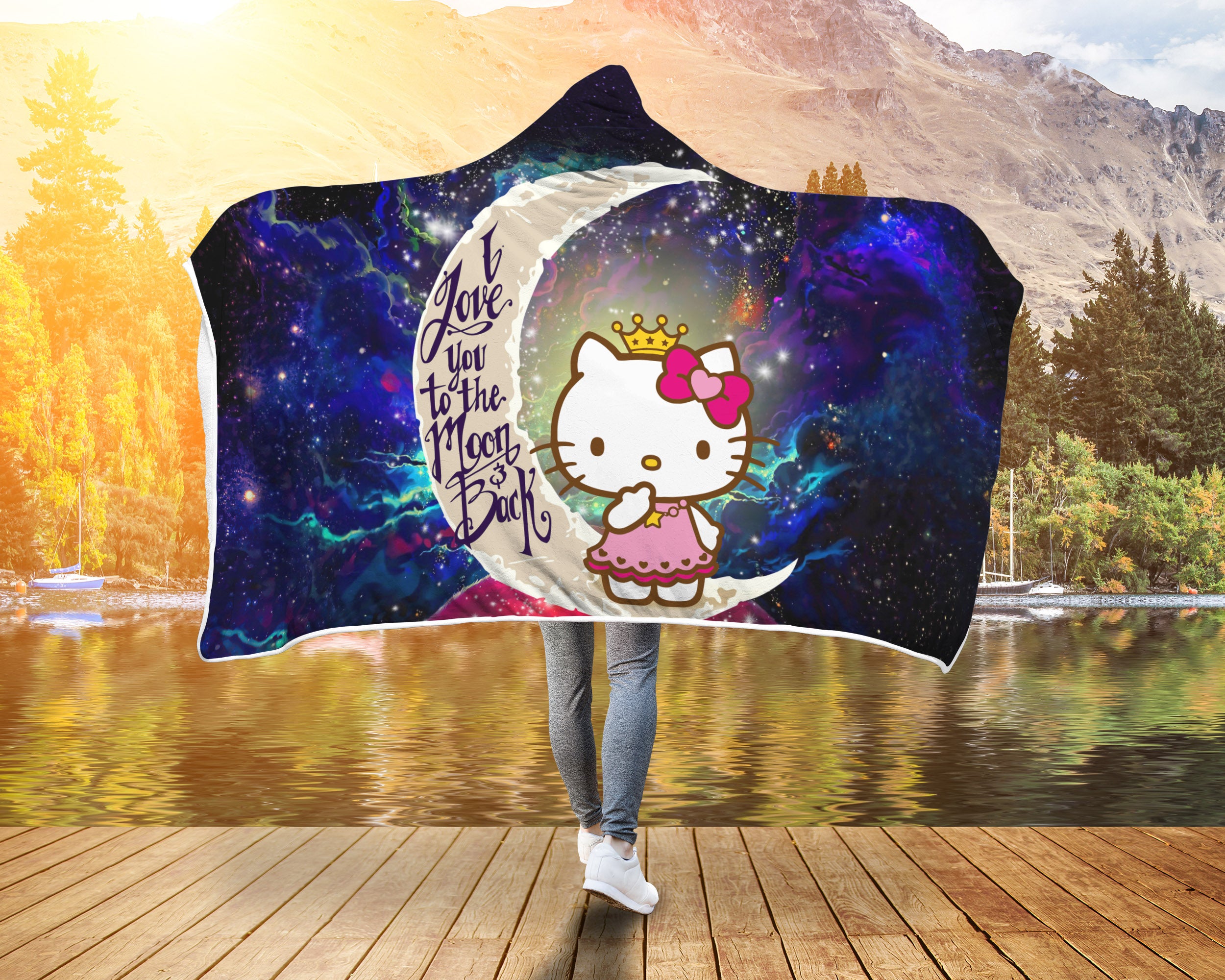 Hello Kitty Love You To The Moon Galaxy Economy Hooded Blanket Nearkii