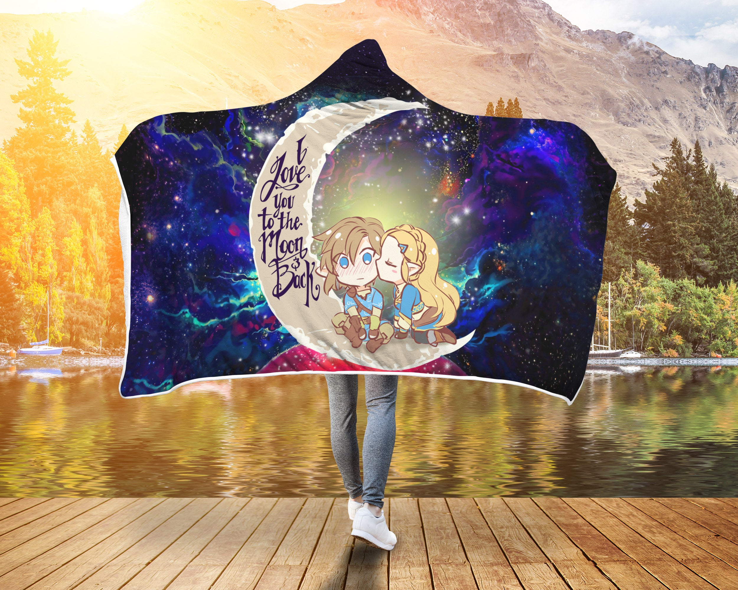 Legend Of Zelda Couple Chibi Couple Love You To The Moon Galaxy Economy Hooded Blanket Nearkii