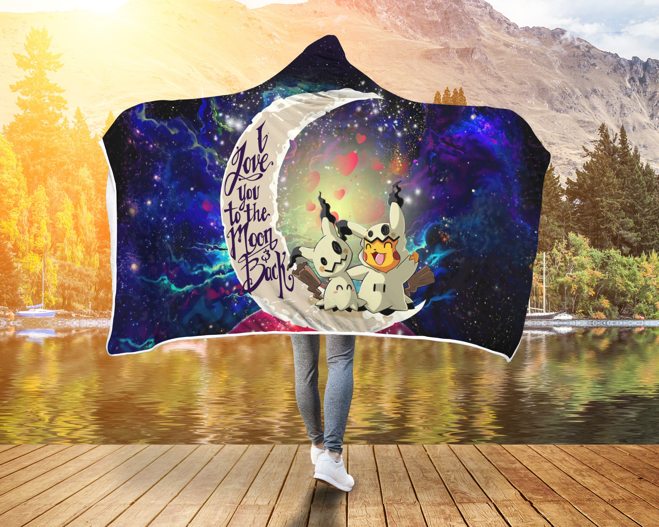 Pikachu Horro Love You To The Moon Galaxy 1 Economy Hooded Blanket Nearkii