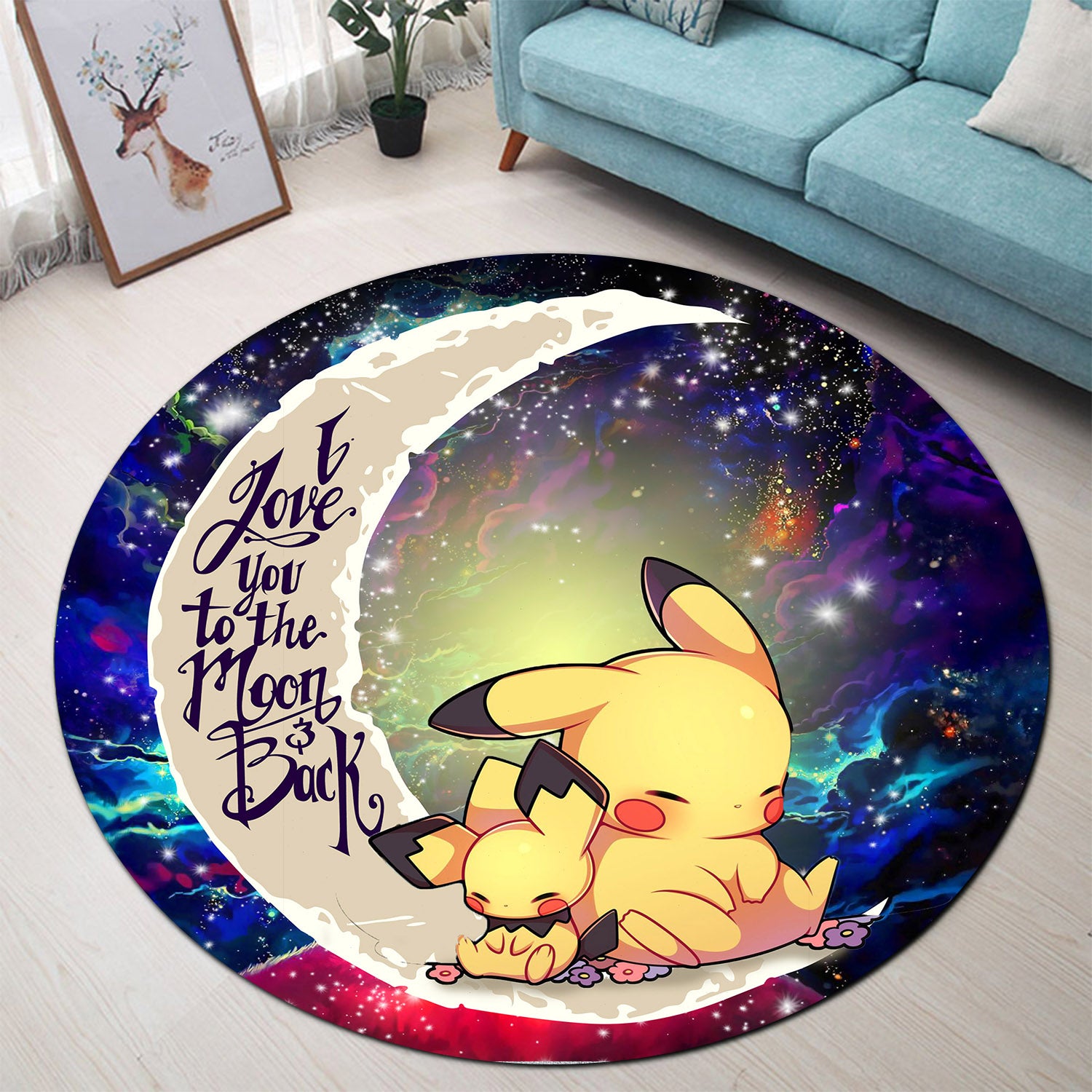 Pikachu Pokemon Sleep Love You To The Moon Galaxy 2 Round Carpet Rug Bedroom Livingroom Home Decor Nearkii