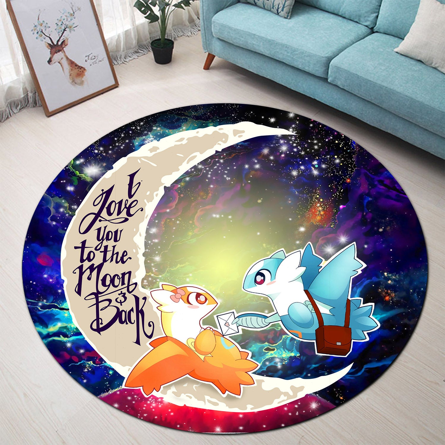 Pokemon Couple Latios Latias Love You To The Moon Galaxy 2 Round Carpet Rug Bedroom Livingroom Home Decor Nearkii