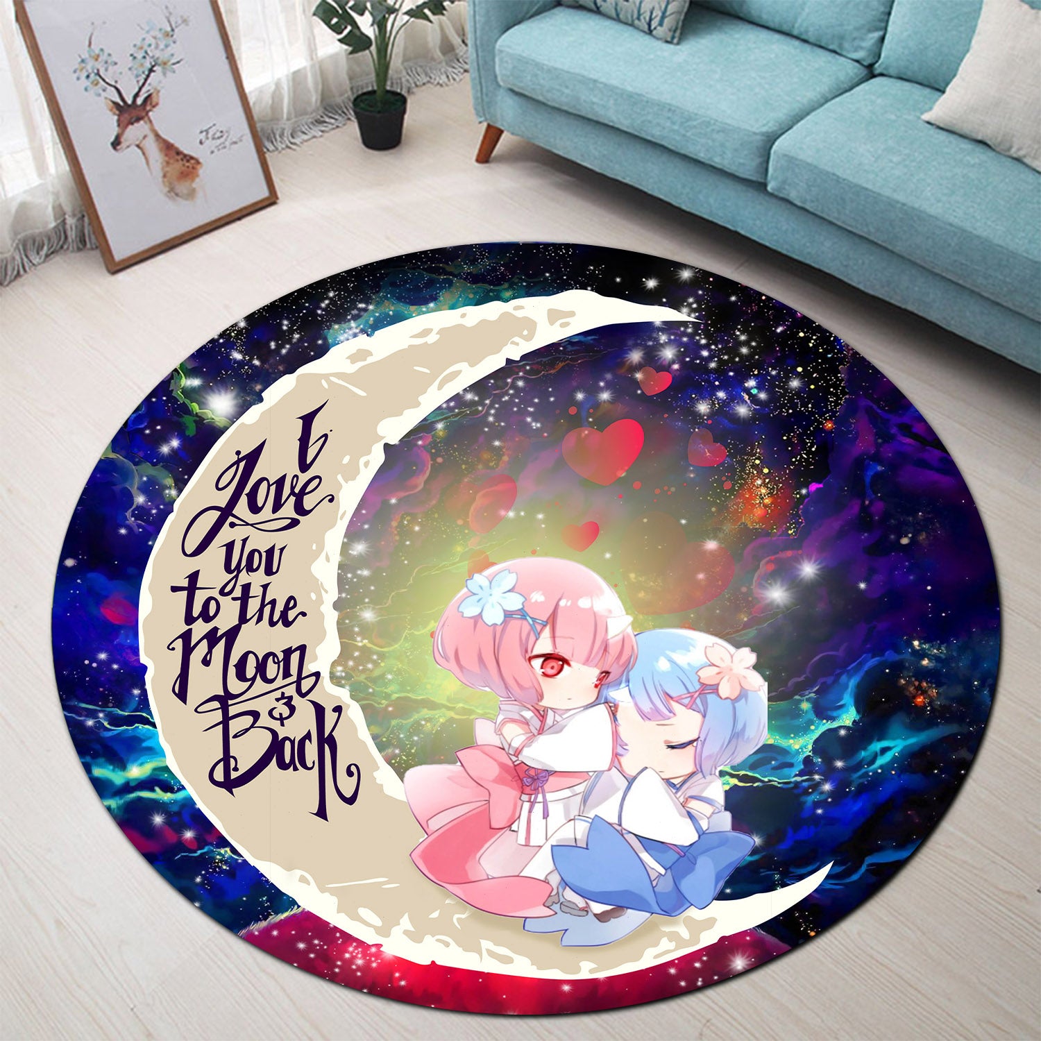 Ram And Rem Rezero Love You To The Moon Galaxy Round Carpet Rug Bedroom Livingroom Home Decor Nearkii