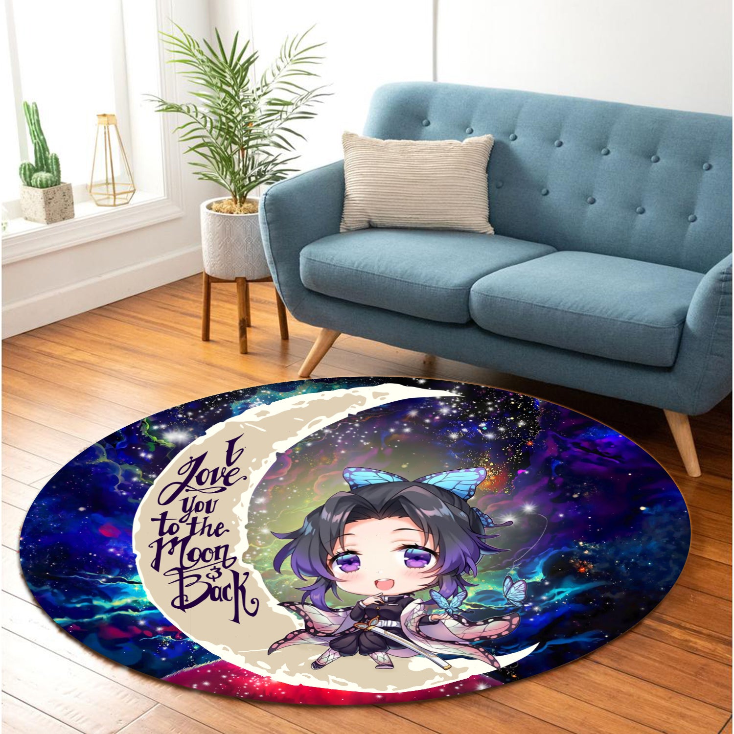 Shinobu Demon Slayer Love You To The Moon Galaxy Round Carpet Rug Bedroom Livingroom Home Decor Nearkii
