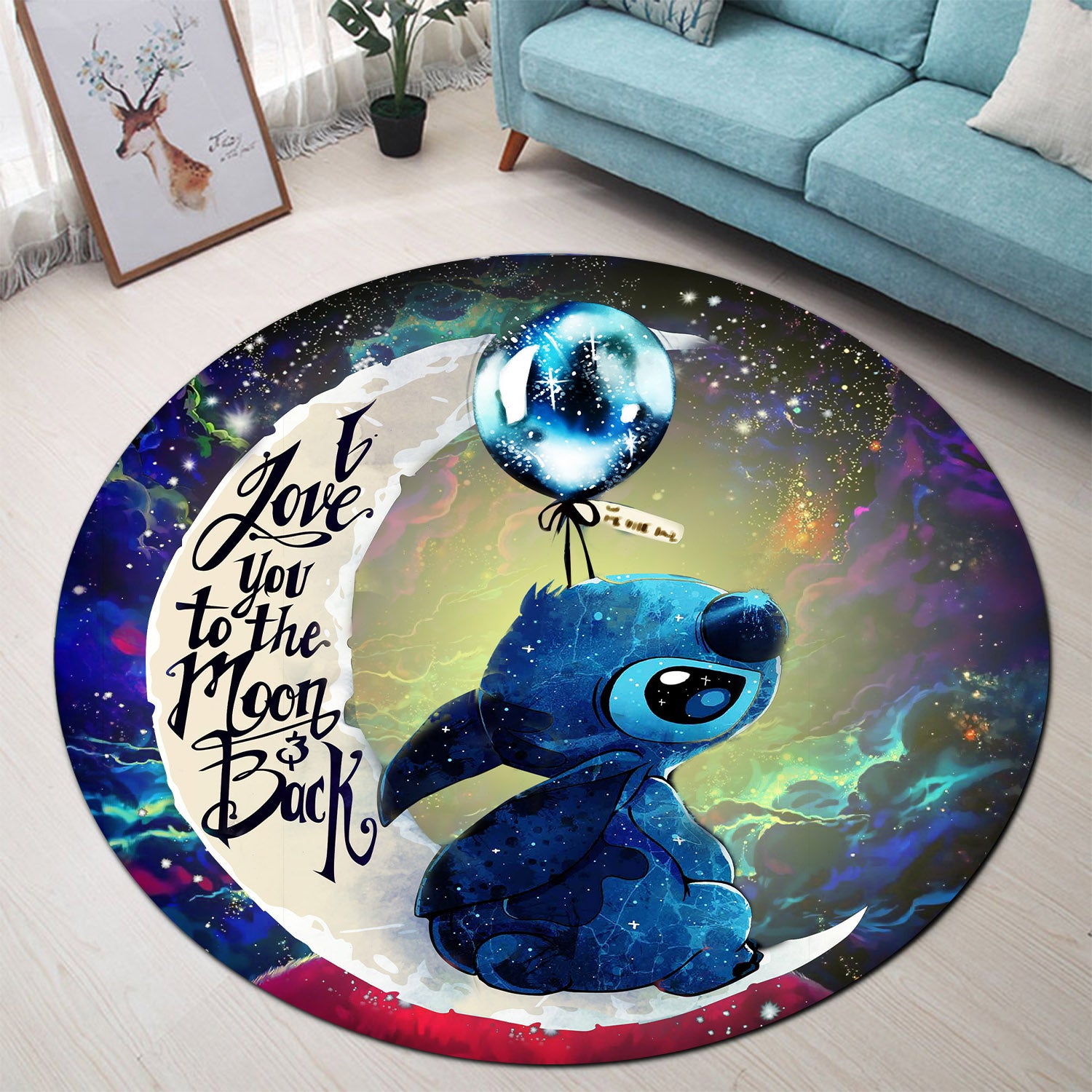 Stitch Love You To The Moon Galaxy Round Carpet Rug Bedroom Livingroom Home Decor Nearkii