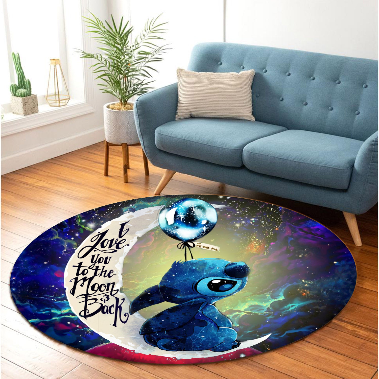 Stitch Love You To The Moon Galaxy Round Carpet Rug Bedroom Livingroom Home Decor Nearkii
