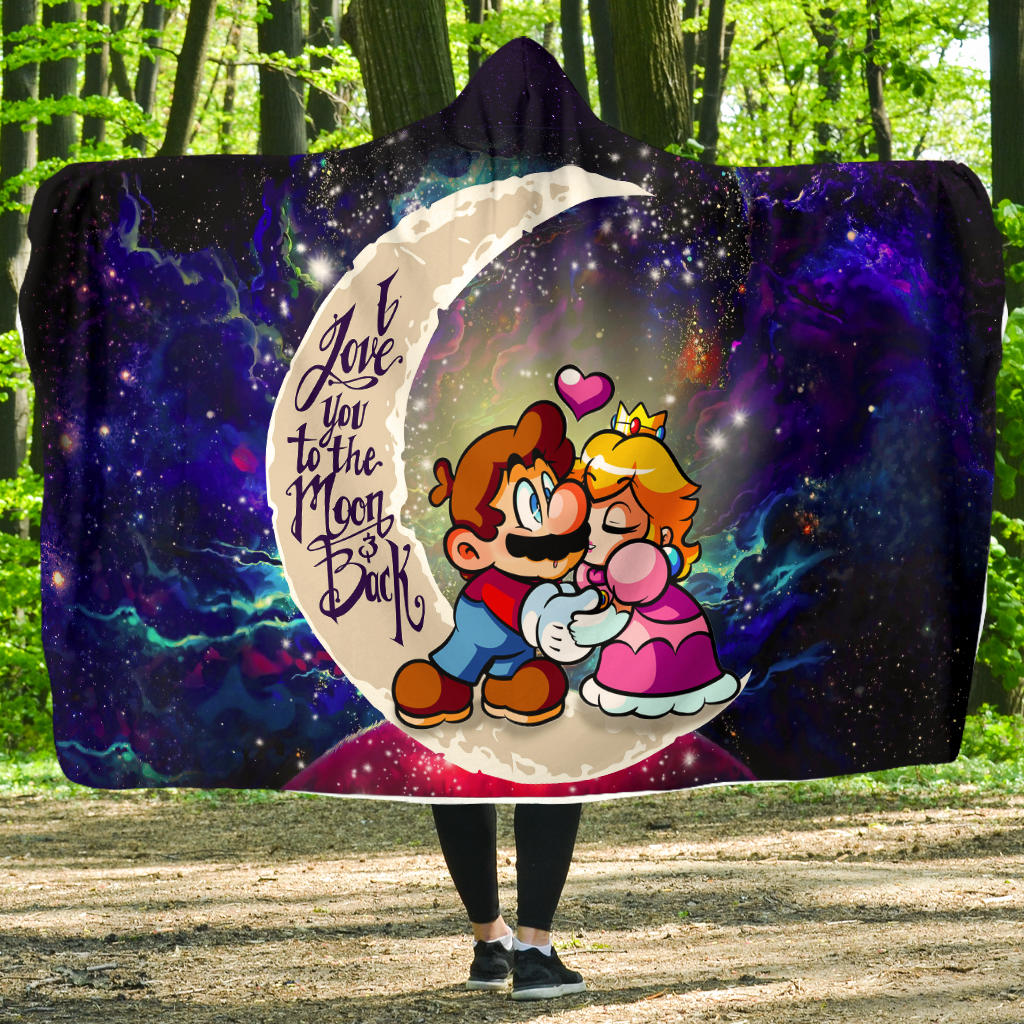 Mario Couple Love You To The Moon Galaxy Economy Hooded Blanket Nearkii