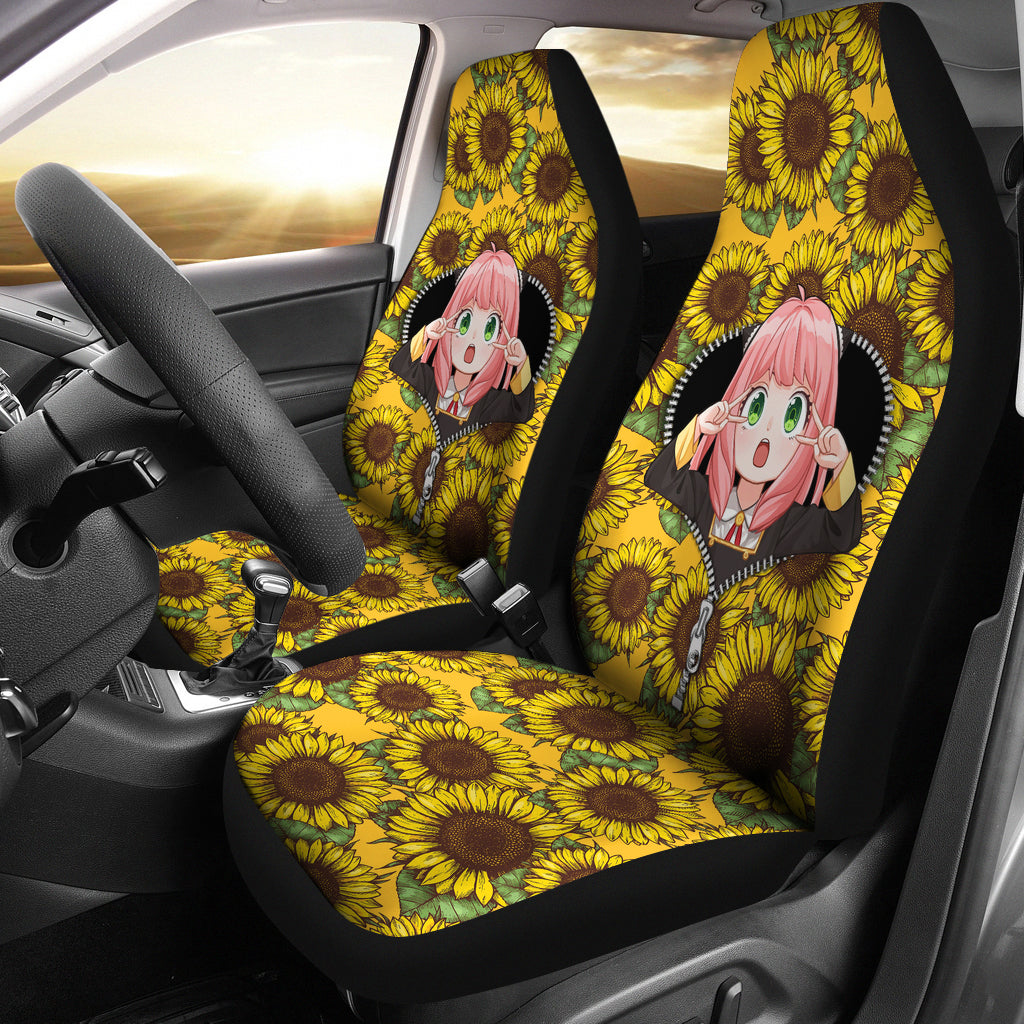 Anya Spy X Family Sunflower Zipper Premium Custom Car Seat Covers Decor Protectors Nearkii