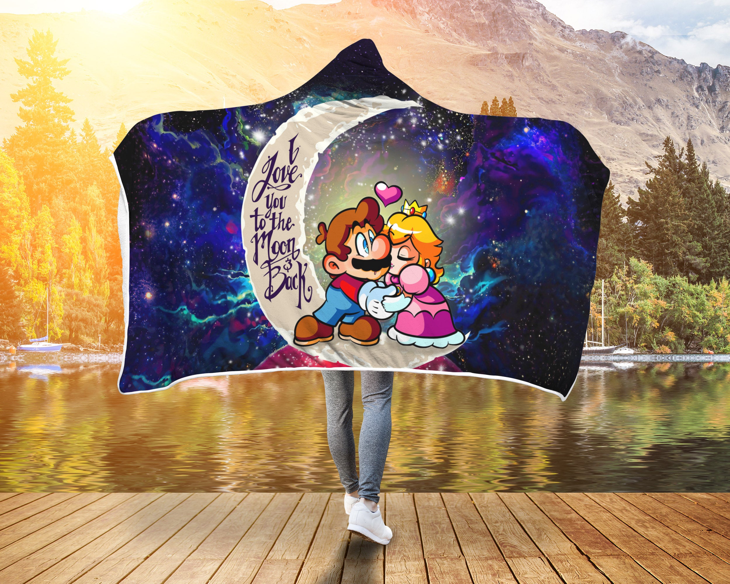 Mario Couple Love You To The Moon Galaxy Economy Hooded Blanket Nearkii