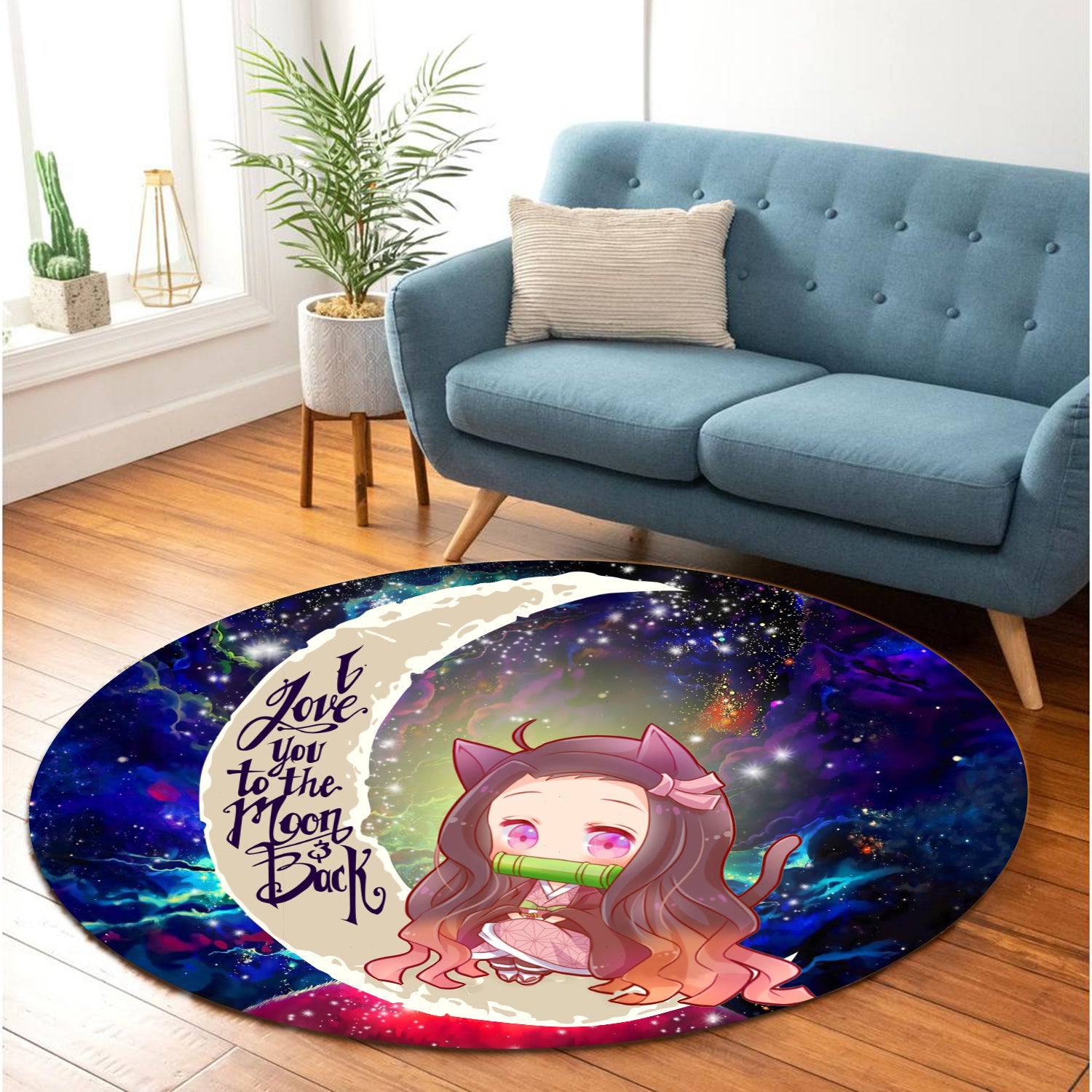 Nezuko Demon Slayer Love You To The Moon Galaxy Carpet Round Rug Home Room Decor Nearkii