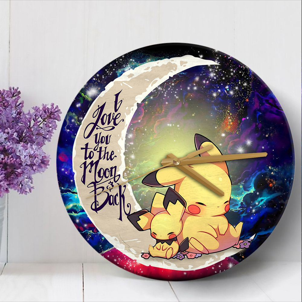 Pikachu Pokemon Sleep Love You To The Moon Galaxy Wood Wall Clock Nearkii