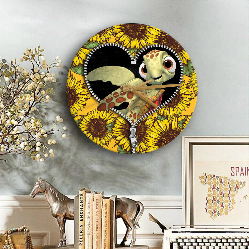 Turtle Sunflower Zipper Wood Wall Clock Nearkii