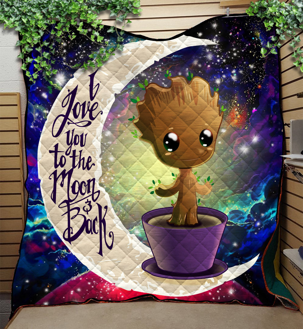 Baby Groot Love You To The Moon Galaxy Quilt Blanket Nearkii
