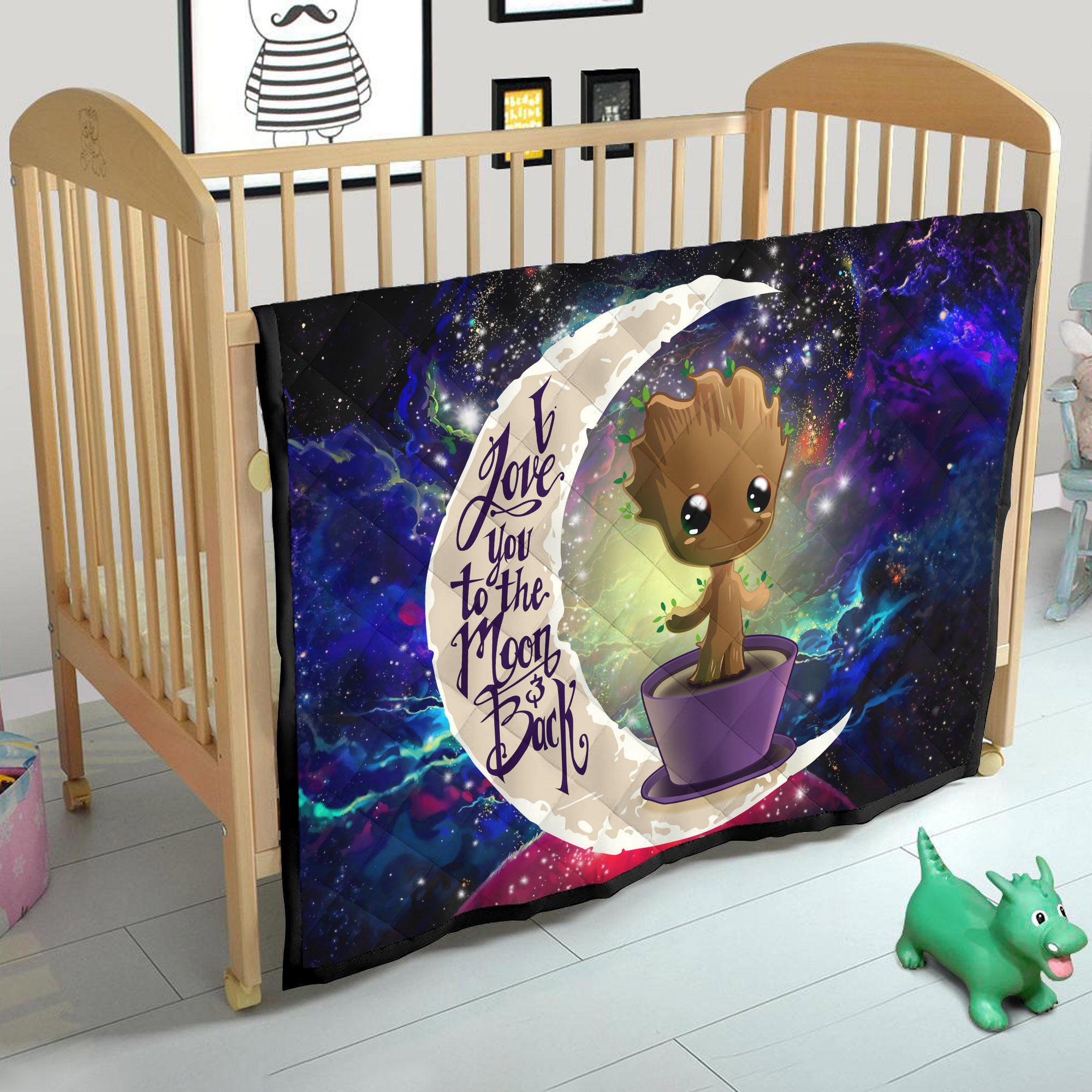 Baby Groot Love You To The Moon Galaxy Quilt Blanket Nearkii