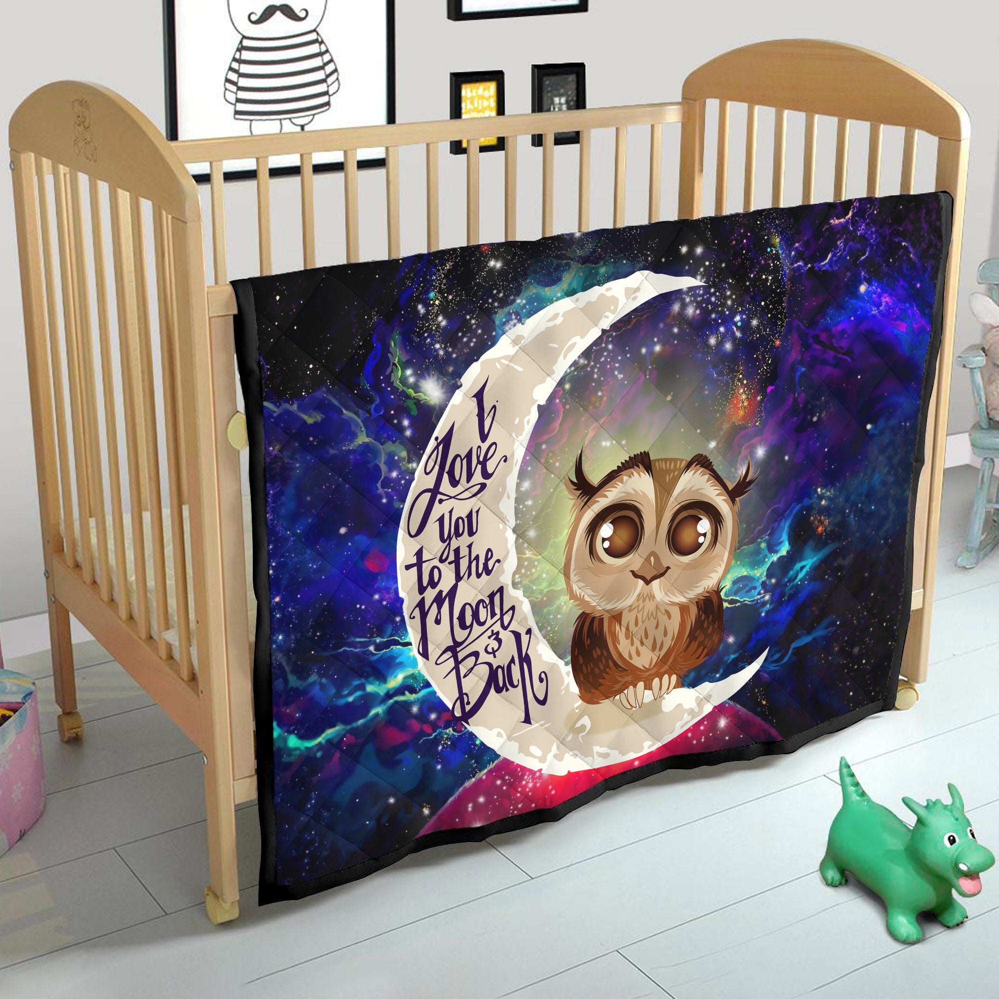 Cute Owl Love You To The Moon Galaxy Quilt Blanket Nearkii