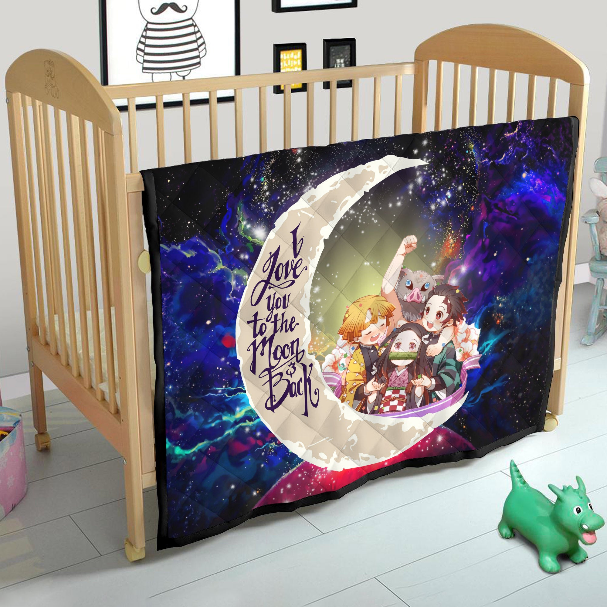 Demond Slayer Team Love You To The Moon Galaxy Quilt Blanket Nearkii