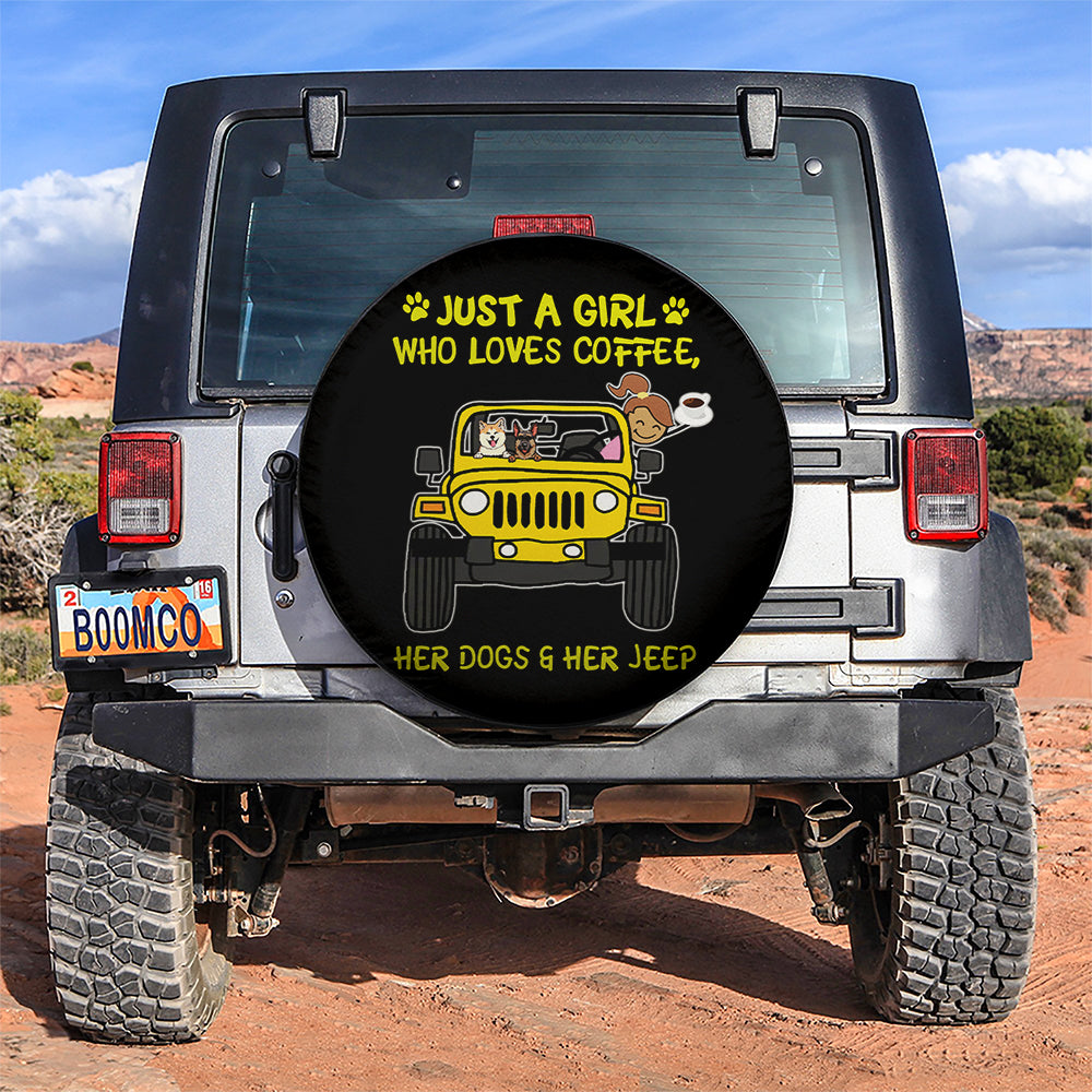 Just A Girl Who Love Coffee And Her Dogs Jeep Yellow Car Spare Tire Covers Gift For Campers Nearkii
