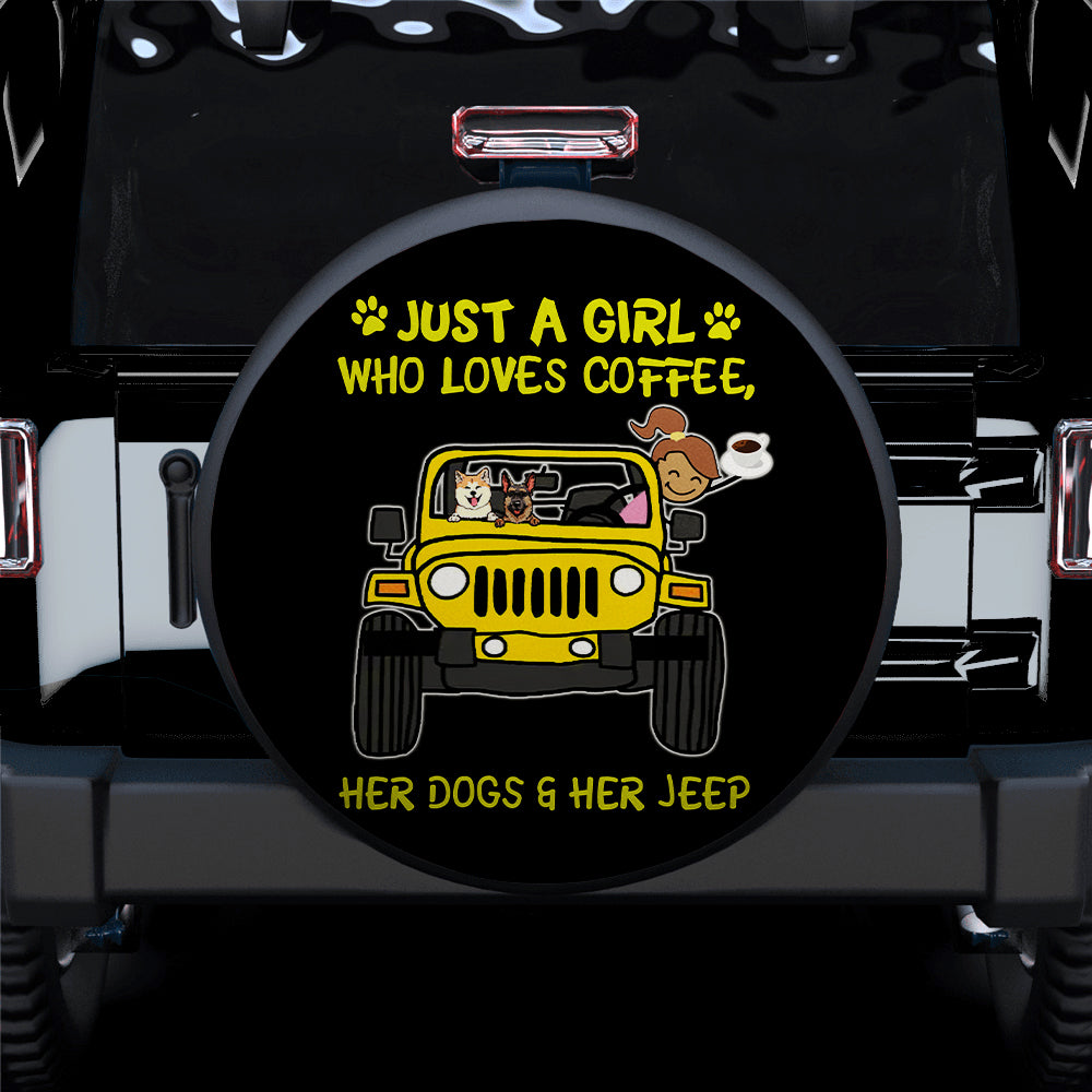 Just A Girl Who Love Coffee And Her Dogs Jeep Yellow Car Spare Tire Covers Gift For Campers Nearkii