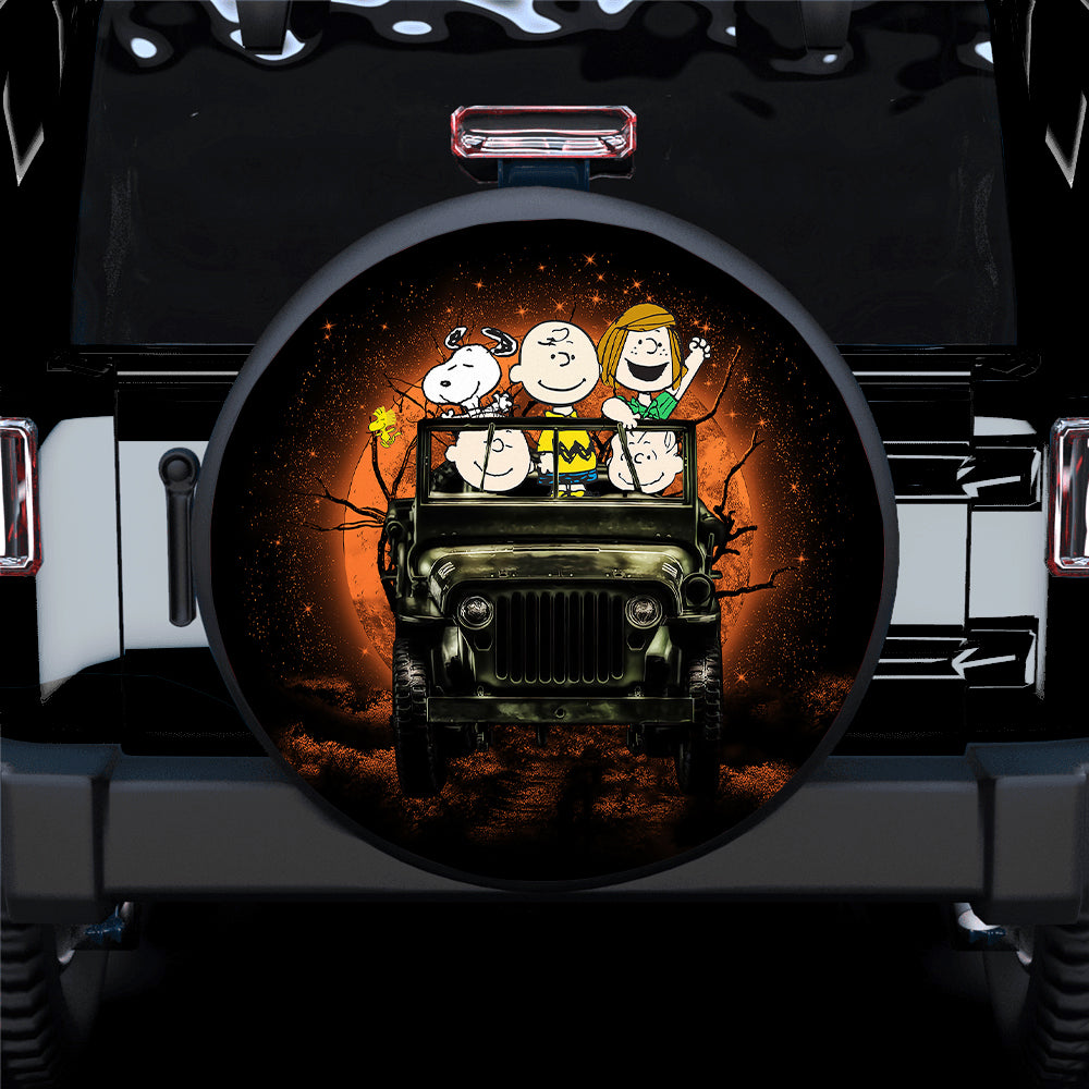Snoopy And Friends Ride Jeep Halloween Funny Car Spare Tire Covers Gift For Campers Nearkii