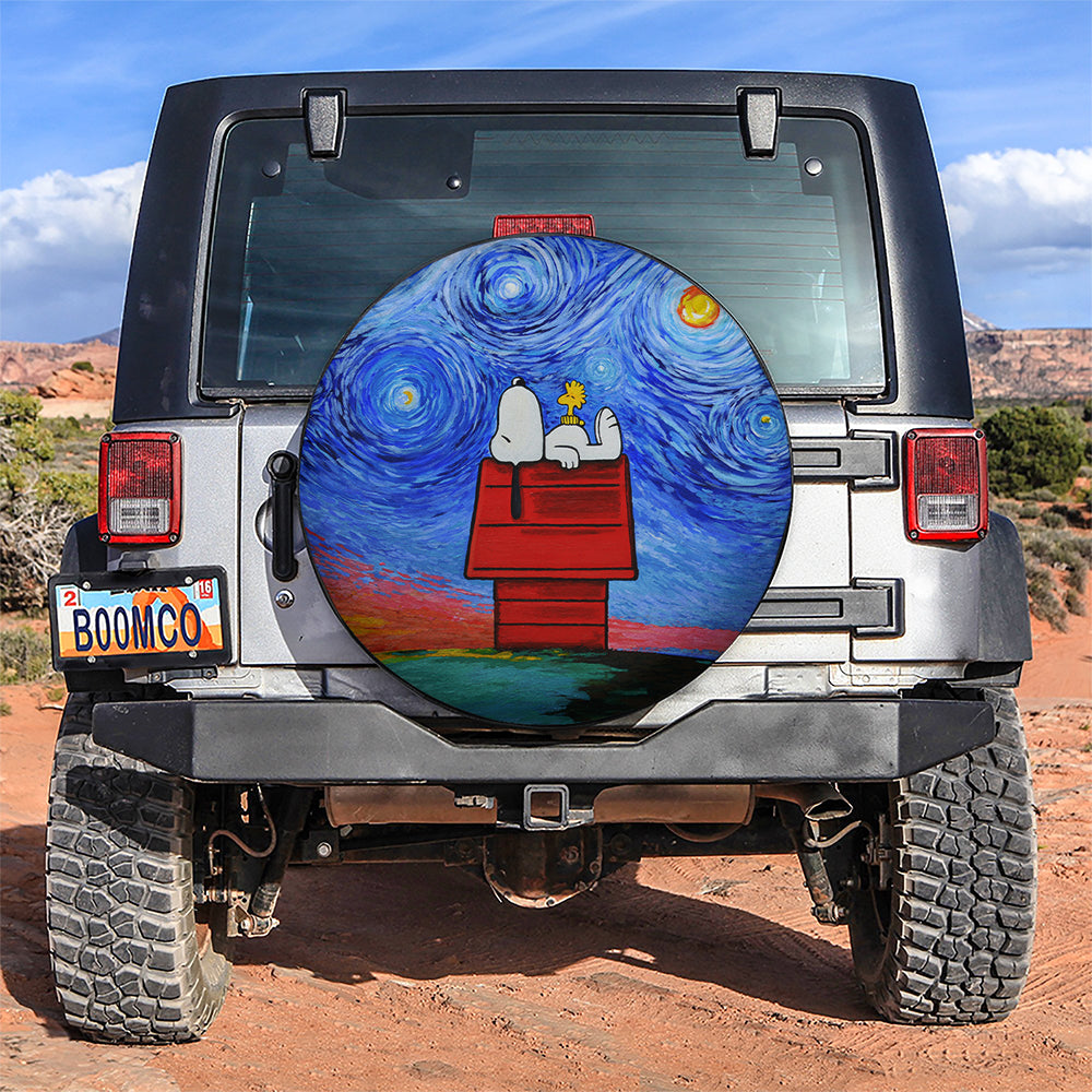 Snoopy And Woodstock In The Starry Night Car Spare Tire Covers Gift For Campers Nearkii