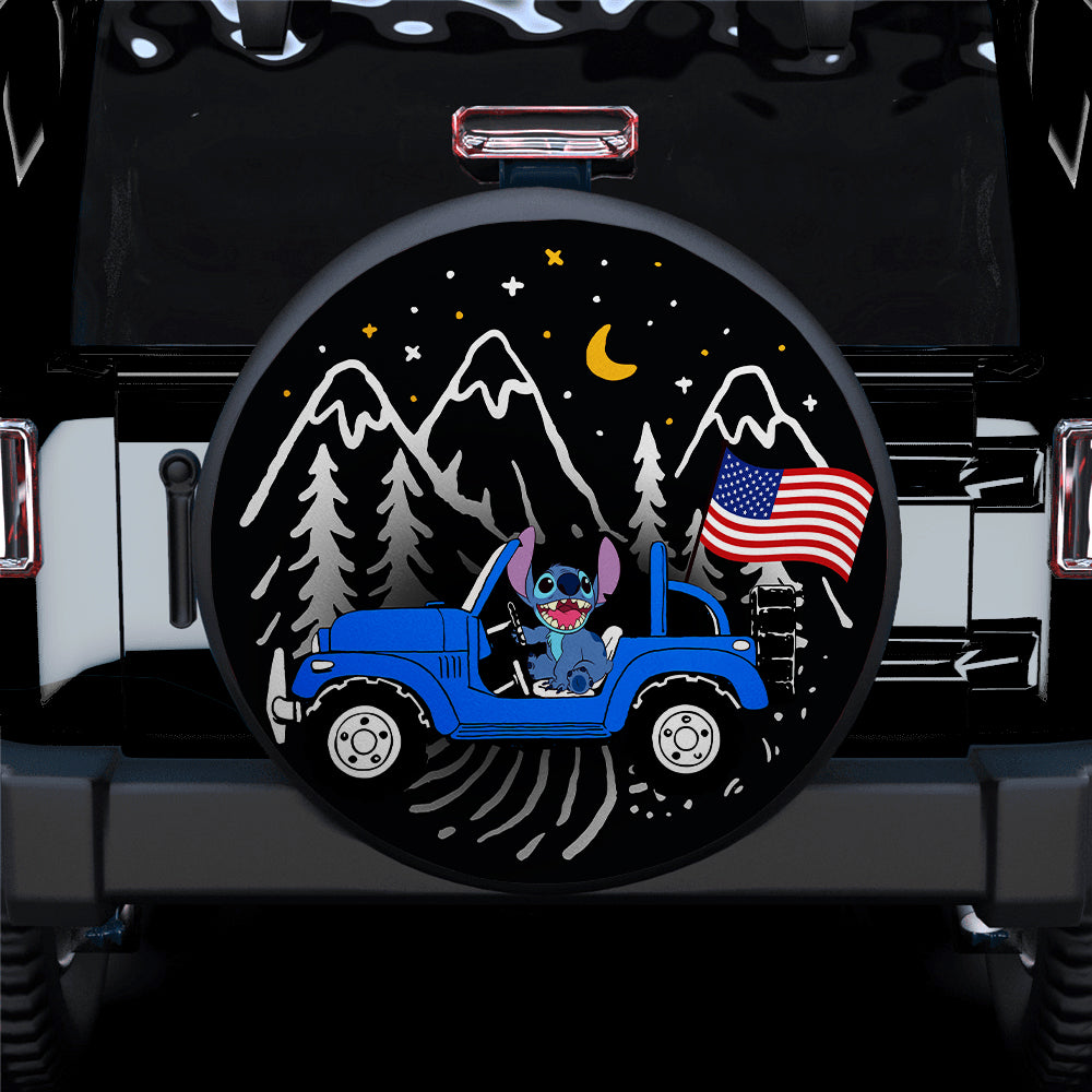 Stitch American Flag Ride Jeep Starry Night Blue Car Spare Tire Covers