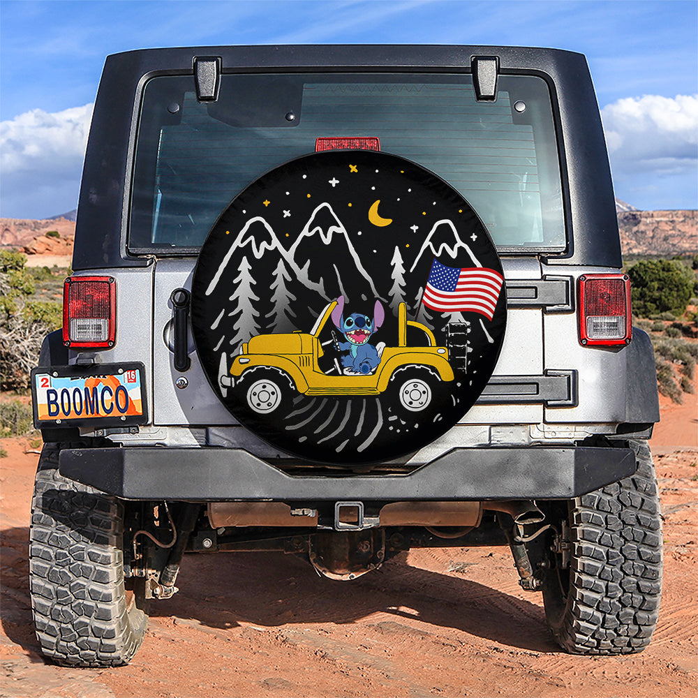 Stitch American Flag Ride Jeep Starry Night Yellow Car Spare Tire Covers Gift For Campers Nearkii