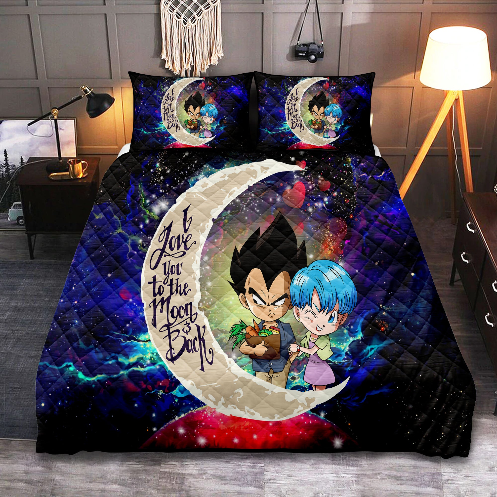 Vegeta And Bulma Dragon Ball Love You To The Moon Galaxy Quilt Bed Sets