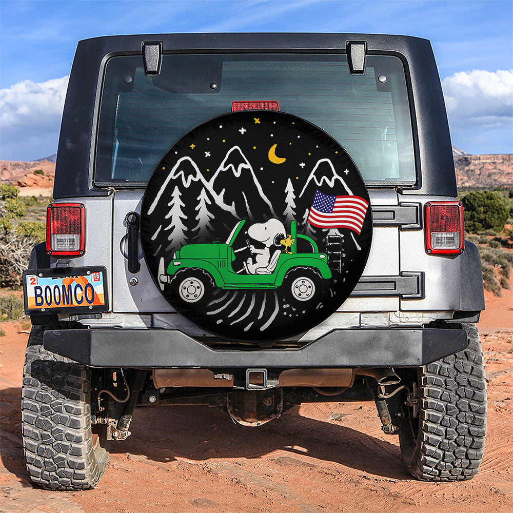 Snoopy Green Jeep US Flag Mountain Car Spare Tire Covers Gift For Campers Nearkii