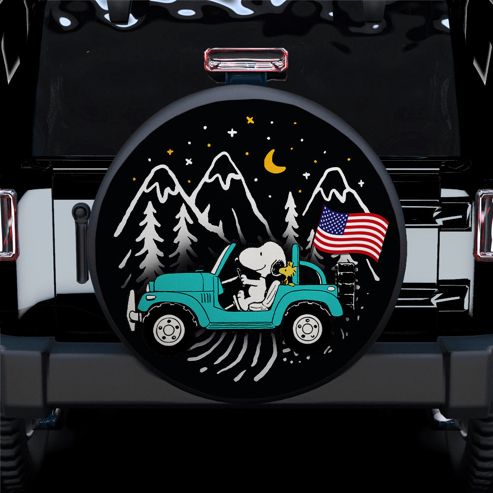 Snoopy Mint Jeep US Flag Mountain Car Spare Tire Covers Gift For Campers Nearkii