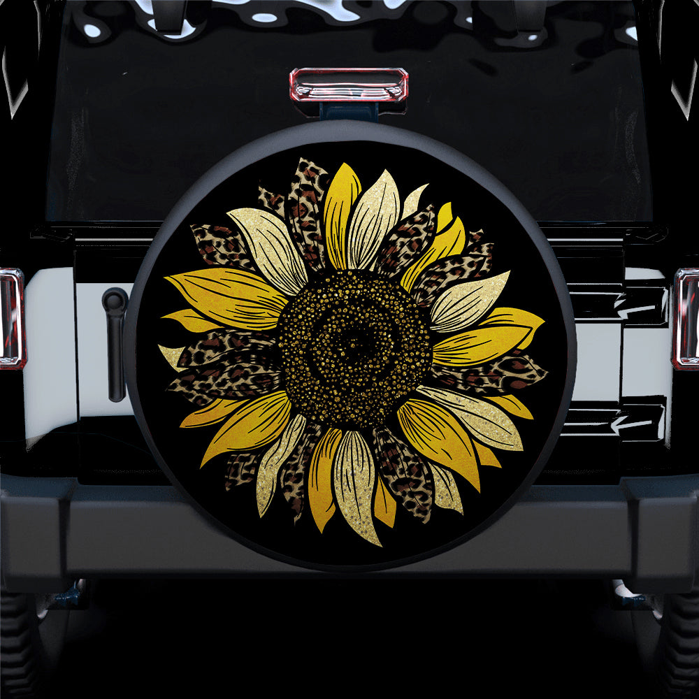 Yellow Cheetah Sunflower Jeep Car Spare Tire Covers Gift For Campers