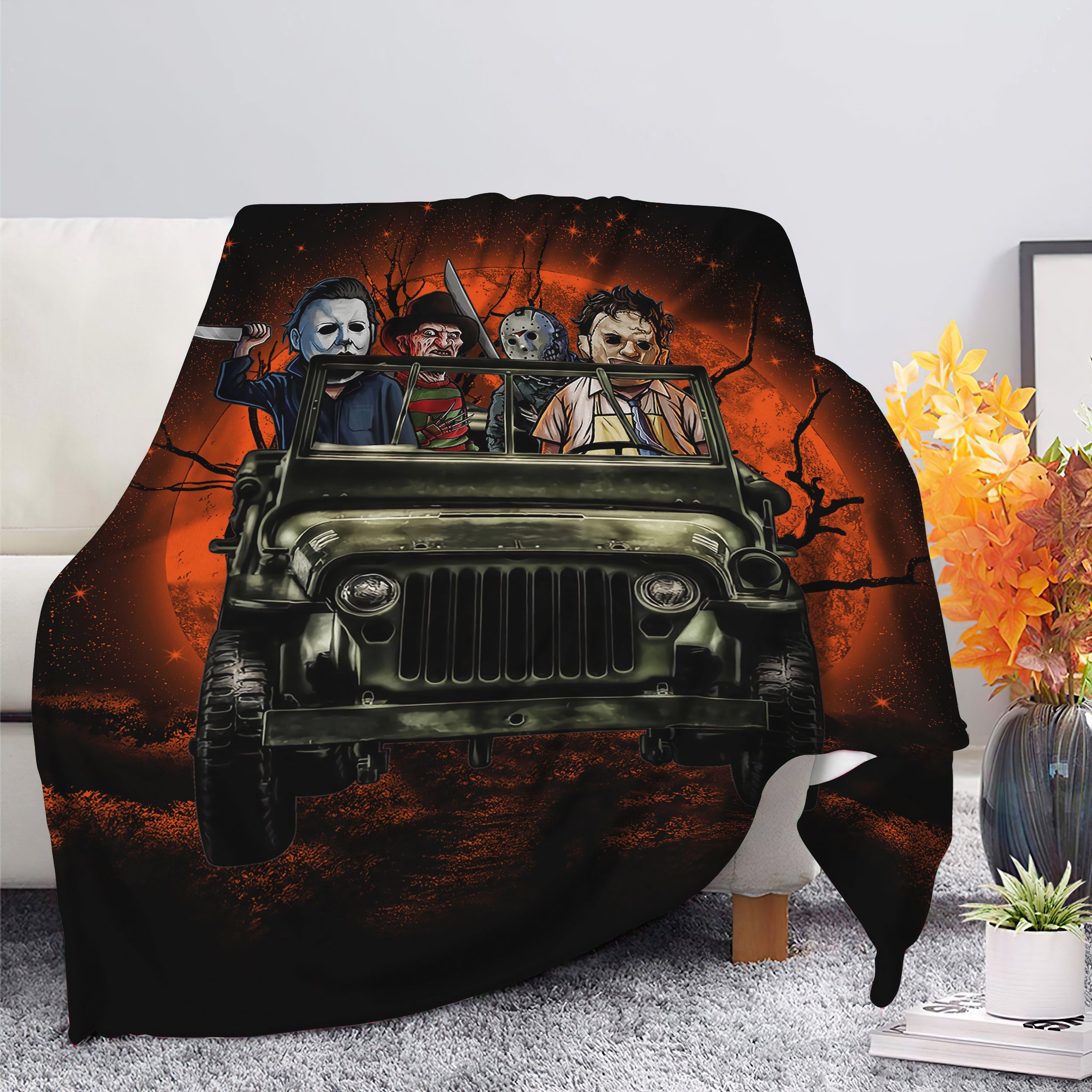 Halloween Horro Movie Ride Jeep Funny Premium Blanket Nearkii