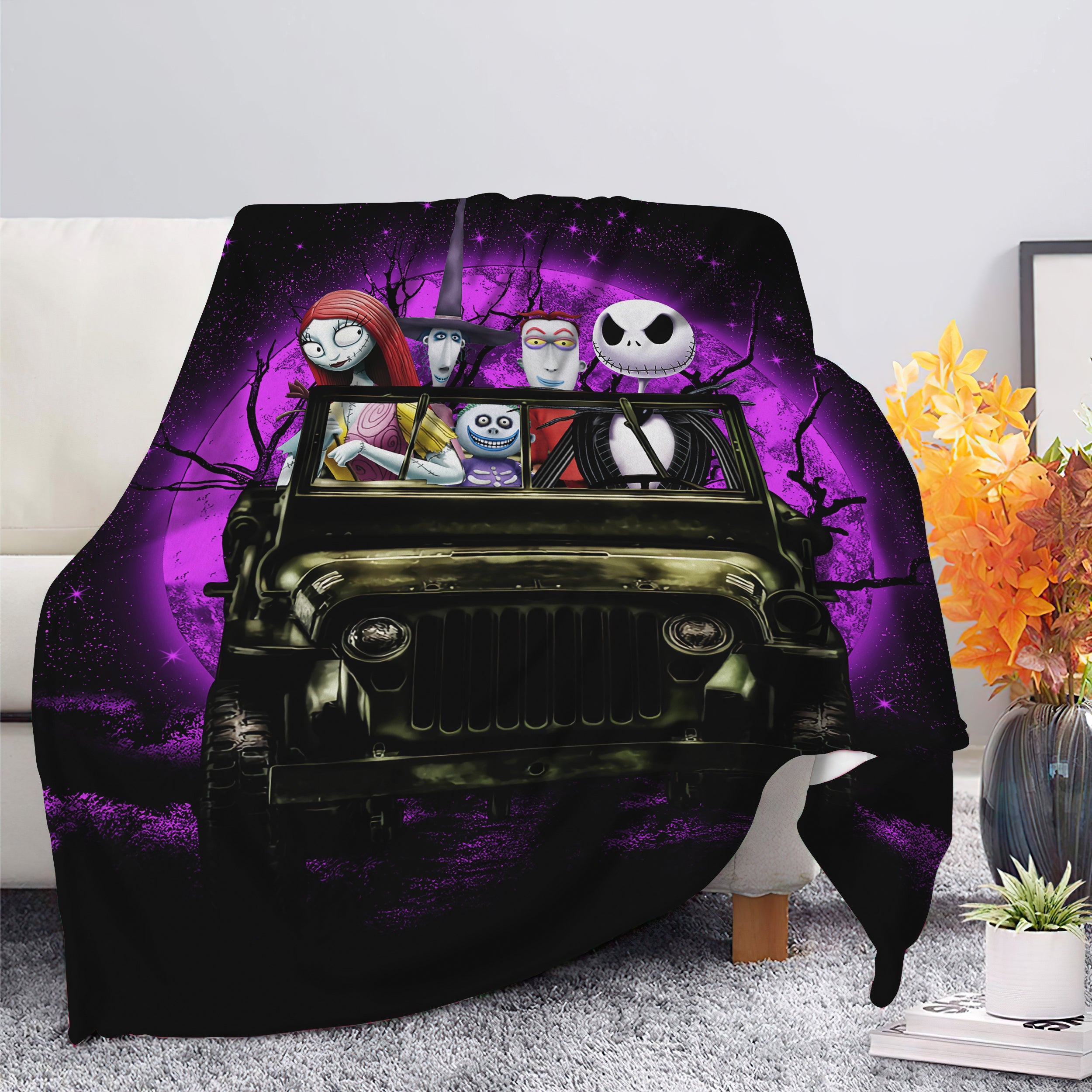 Halloween Nightmare Before Christmas Moonlight Drive Jeep Funny Premium Blanket Nearkii