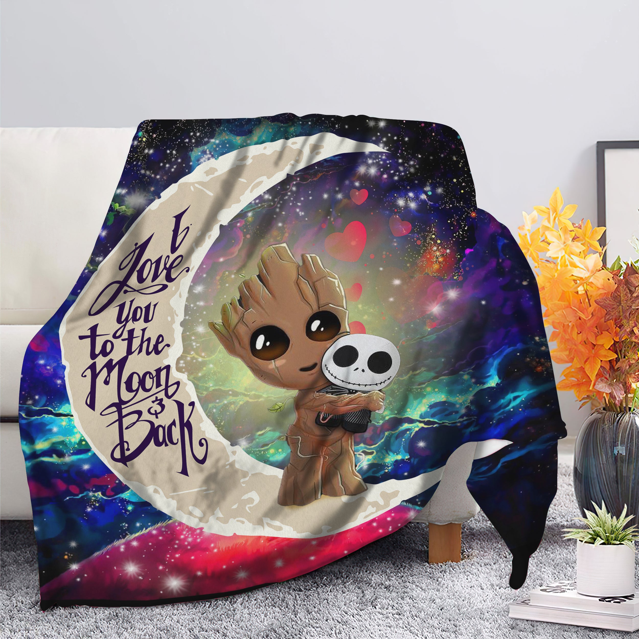 Groot Hold Jack Skelington Love You To The Moon Galaxy Blanket