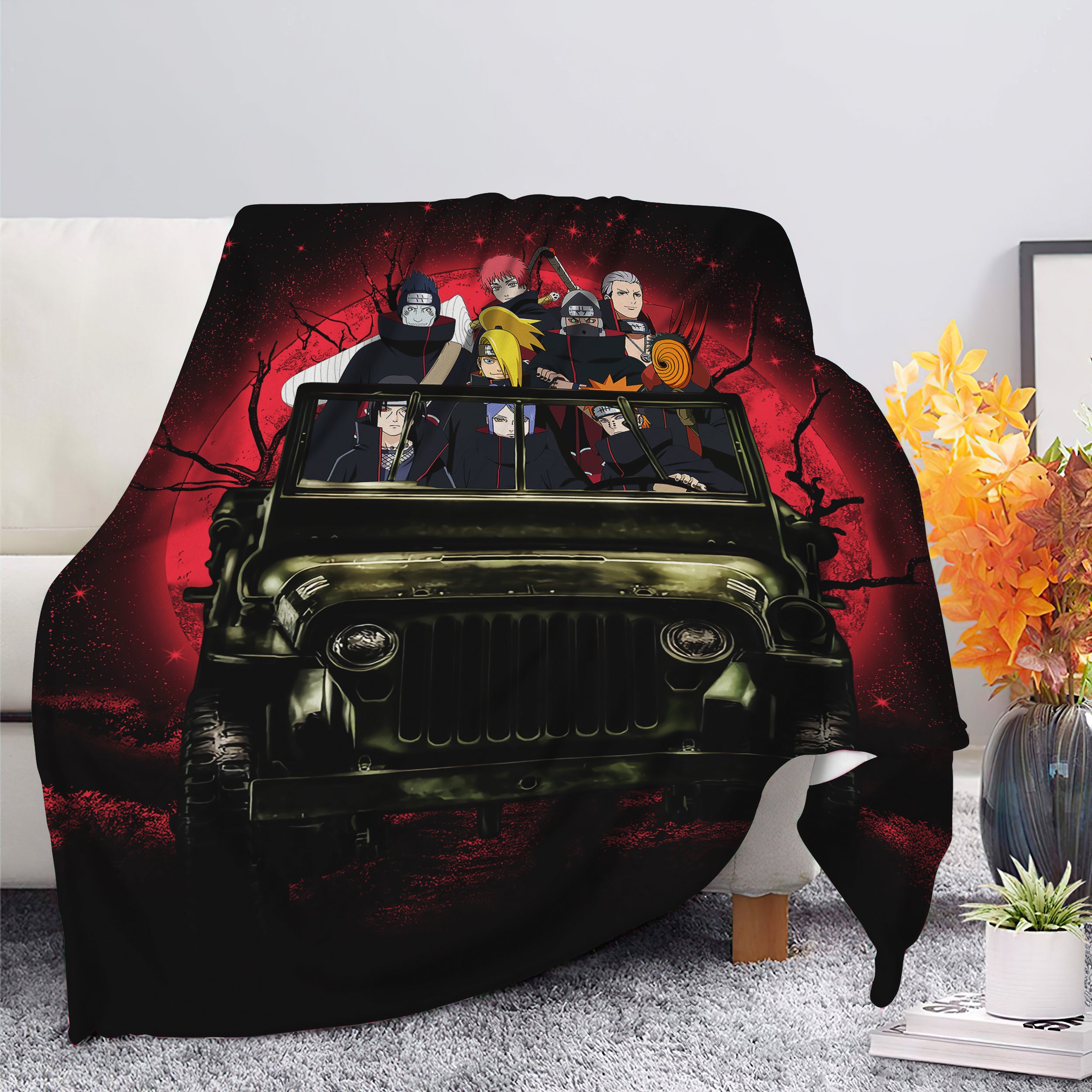 Akatsuki Team Ride Jeep Funny Naruto Anime Moonlight Halloween Premium Blanket Nearkii