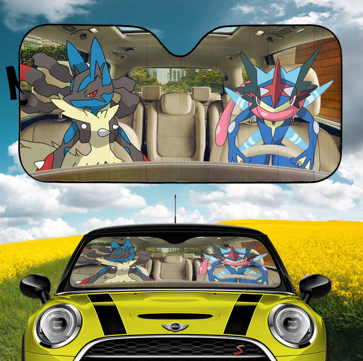 Pokemon Mega Lucario Greninja Satoshi Funny Car Auto Sunshades - Nearkii