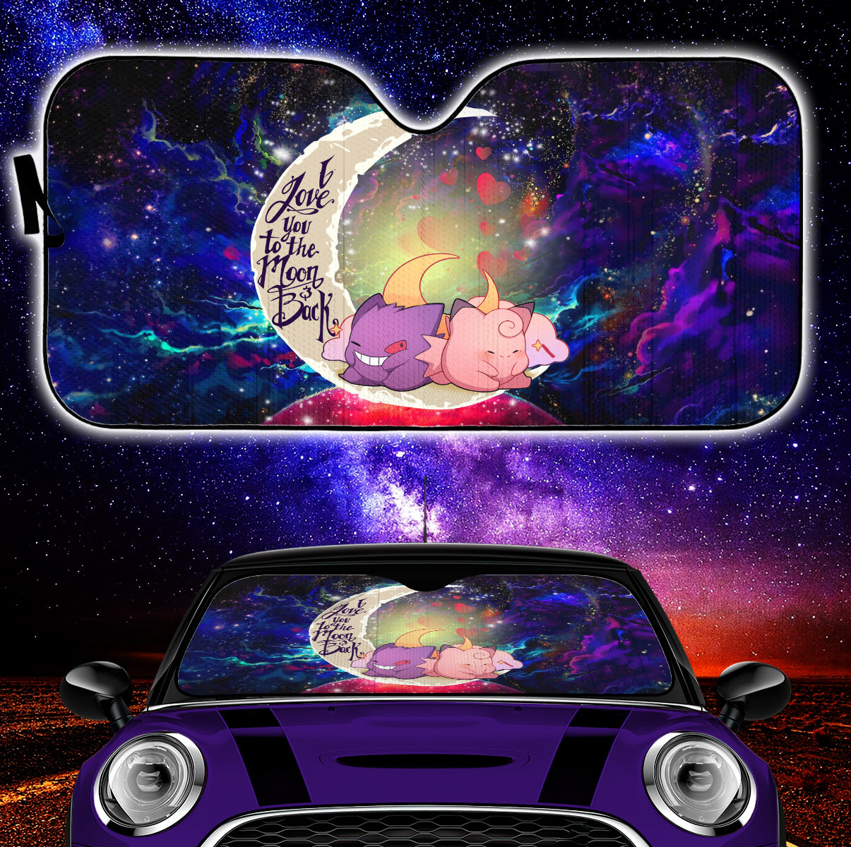 Gengar And Clefable Cute Pokemon Love You To The Moon Galaxy Car Auto Sunshades Nearkii