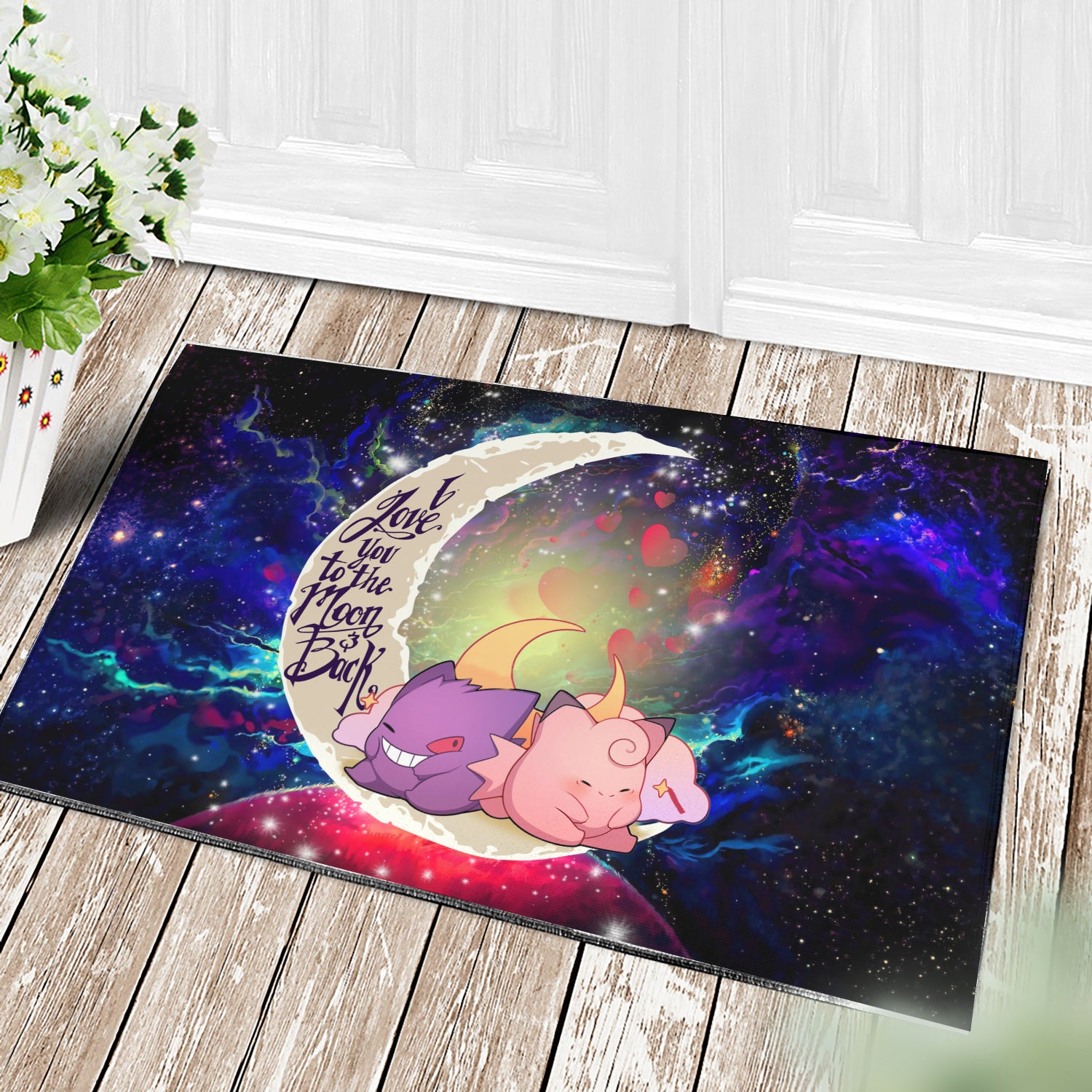 Gengar And Clefable Cute Pokemon Love You To The Moon Galaxy Doormat Home Decor Nearkii