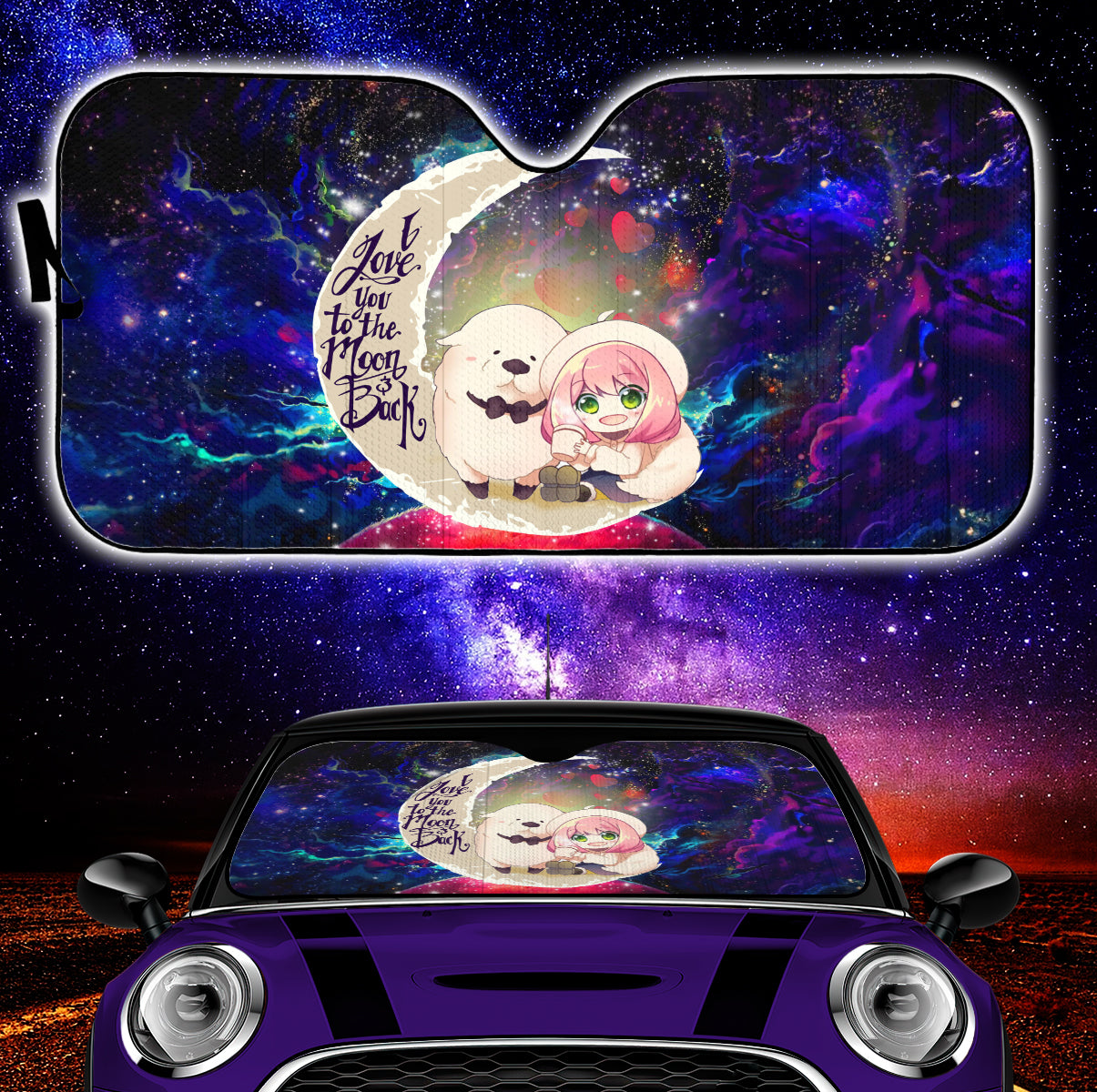 Anya Spy x Family Dog Love You To The Moon Galaxy Car Auto Sunshades Nearkii