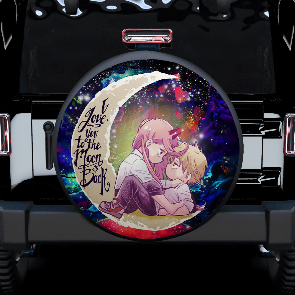 Chainsaw Man Denji x Power Love You To The Moon Galaxy Car Spare Tire Covers Gift For Campers Nearkii