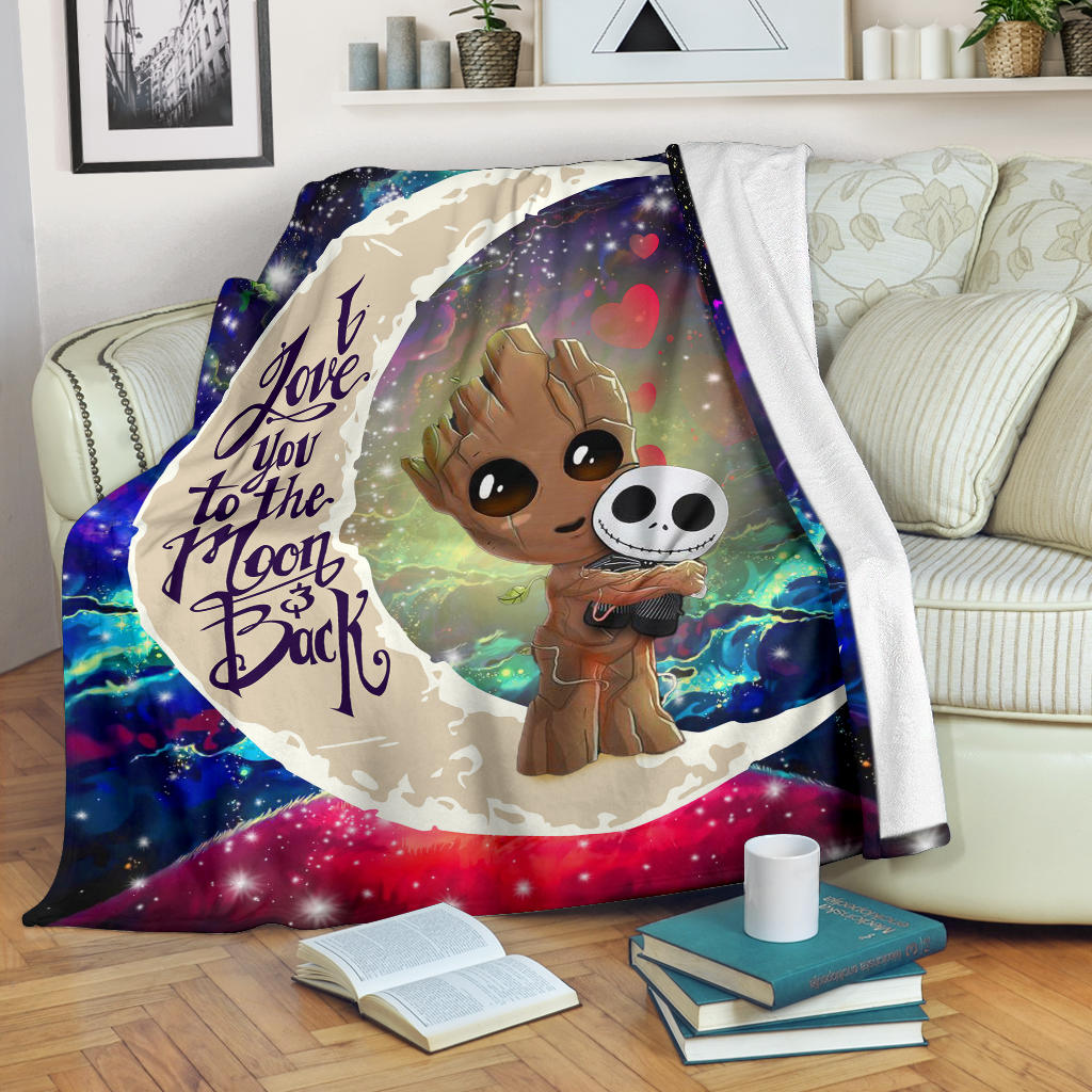 Groot Hold Jack Skelington Love You To The Moon Galaxy Blanket