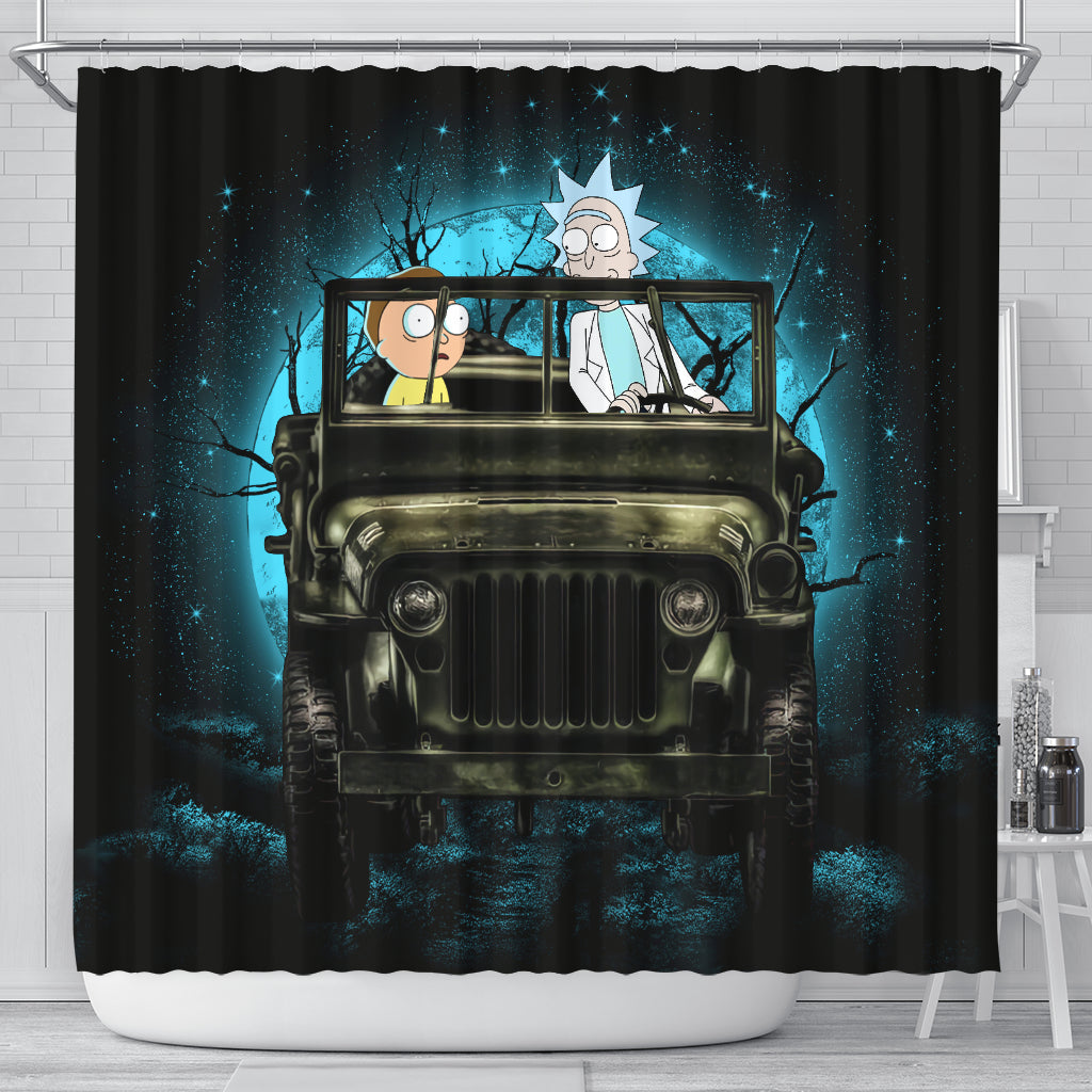 Rick And Morty Moonlight Halloween Jeep Funny Shower Curtain Nearkii