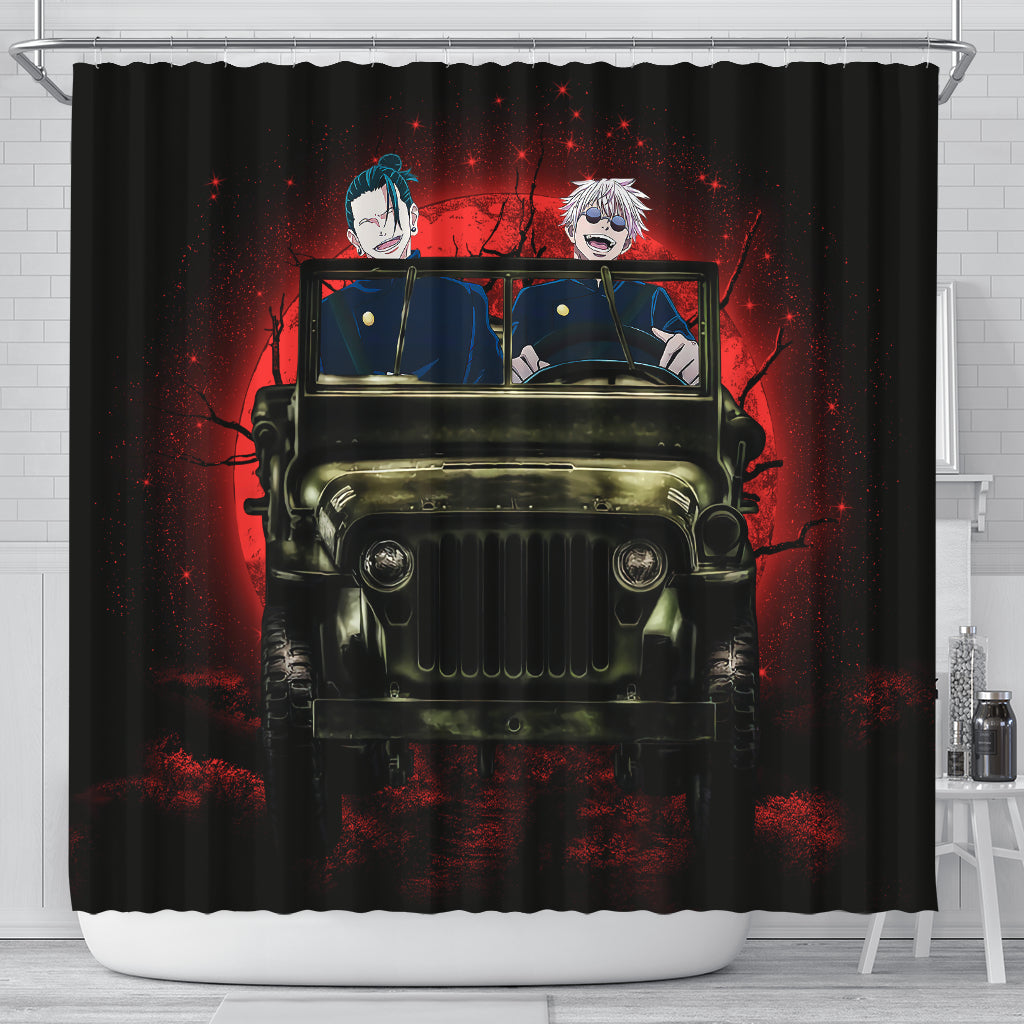 Gojo Geto Jujutsu Kaisen Ride Jeep Halloween Funny Anime Shower Curtain Nearkii