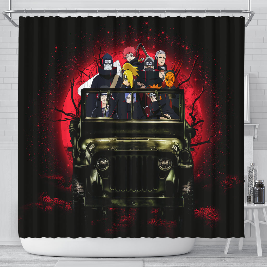 Akatsuki Team Ride Jeep Funny Naruto Anime Moonlight Halloween Shower Curtain Nearkii