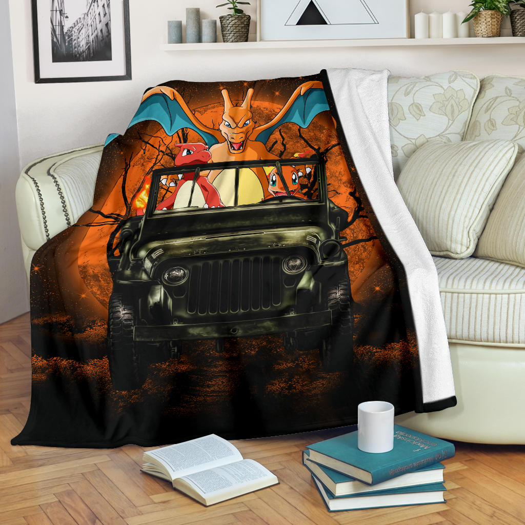 Charizard Charmender Drive Jeep Moonlight Halloween Funny Premium Blanket Nearkii