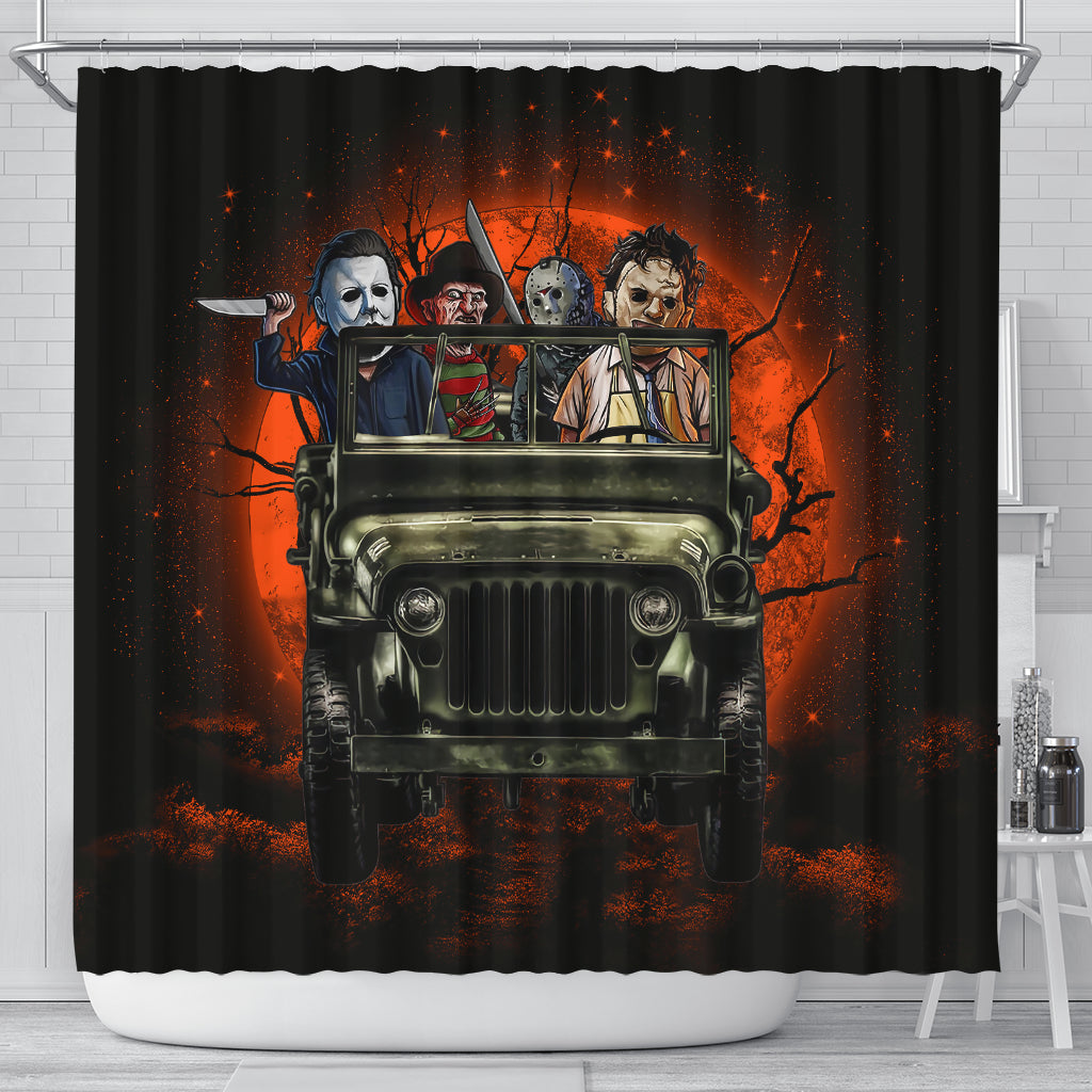 Halloween Horro Movie Ride Jeep Funny Shower Curtain Nearkii