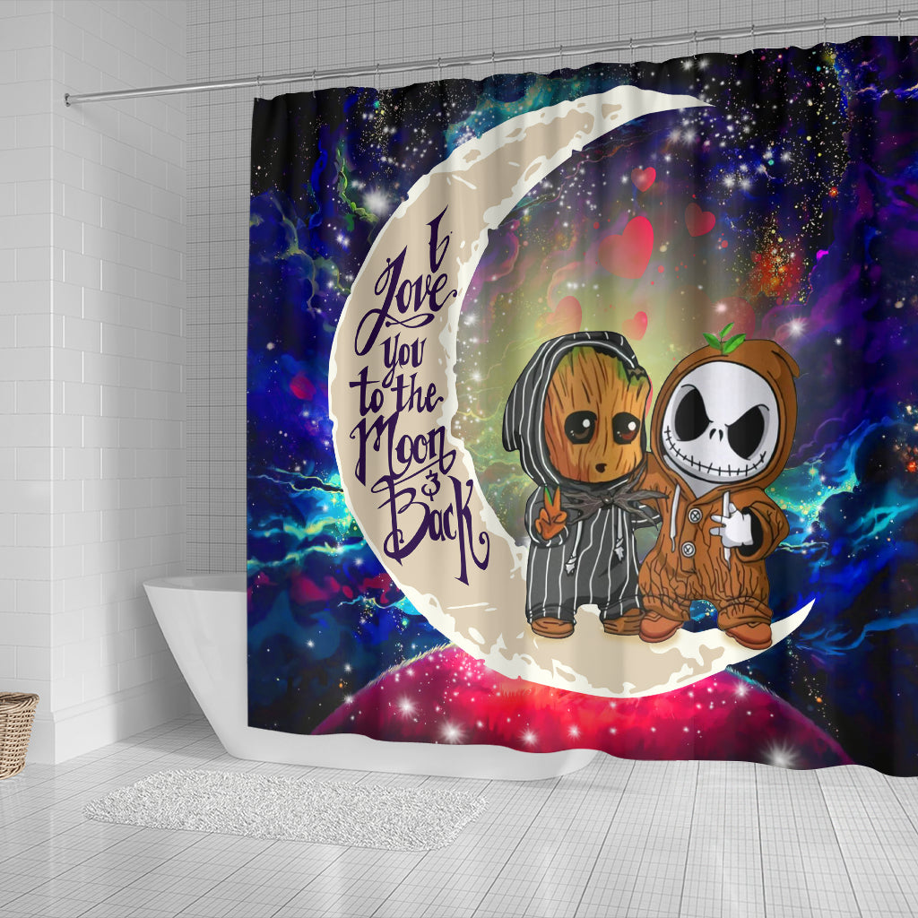Cute Baby Groot And Jack Nightmare Before Christmas Love You To The Moon Galaxy Shower Curtain Nearkii