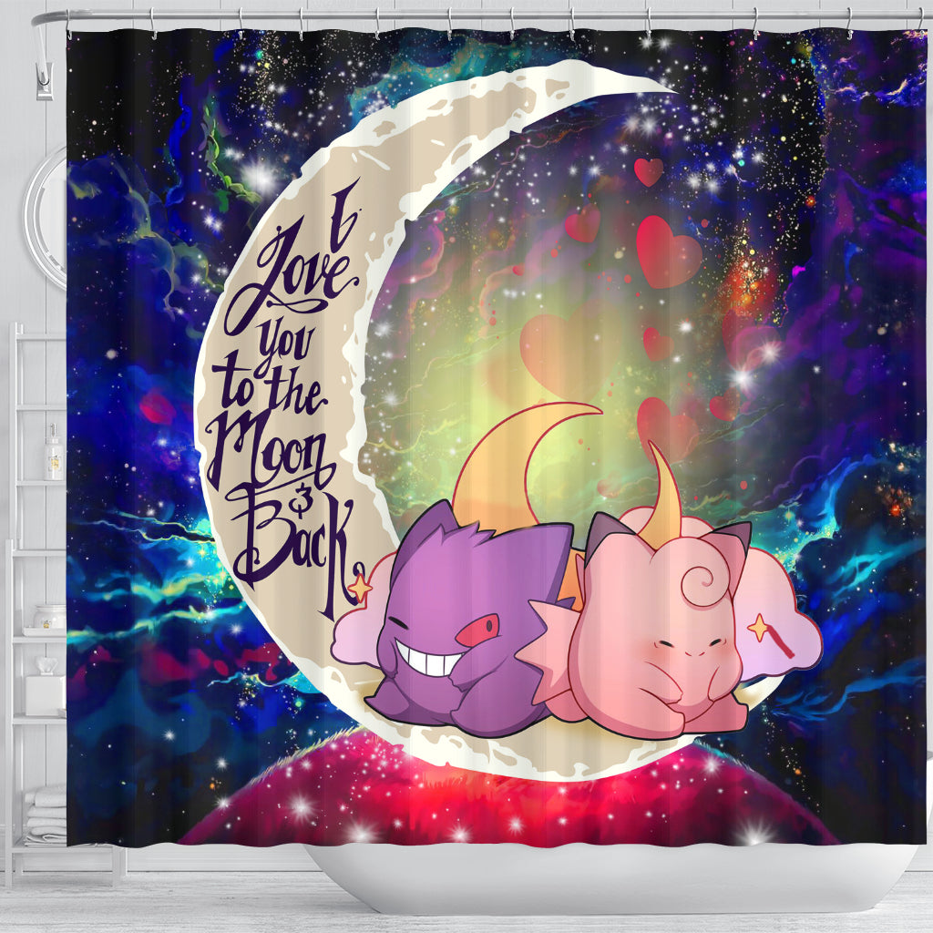 Gengar And Clefable Cute Pokemon Love You To The Moon Galaxy Shower Curtain Nearkii