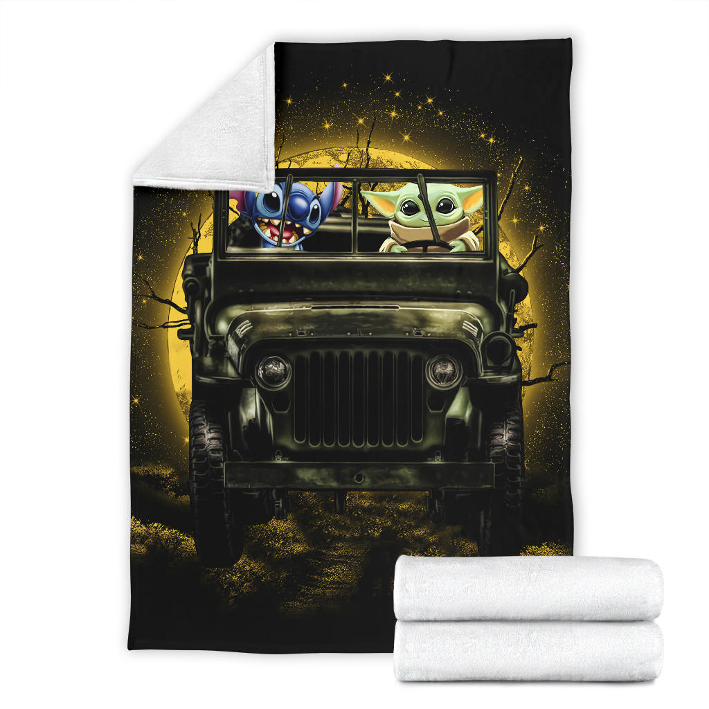 Stitch And Baby Yoda Ride Jeep Moonlight Halloween Funny Premium