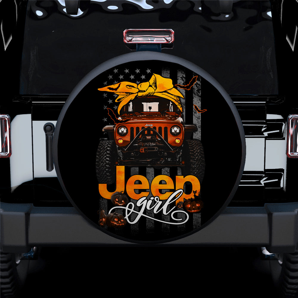 Halloween American Flag Orange Jeep Girl Car Spare Tire Covers Gift For Campers Nearkii